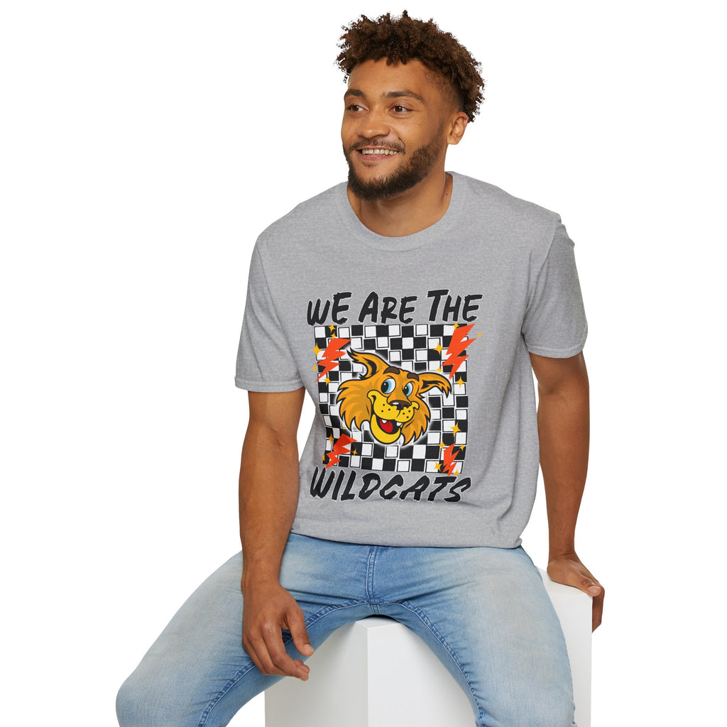 ADULT Wildcats Checkerboard T-Shirt — "We Are The Wildcats" Retro Mascot Tee