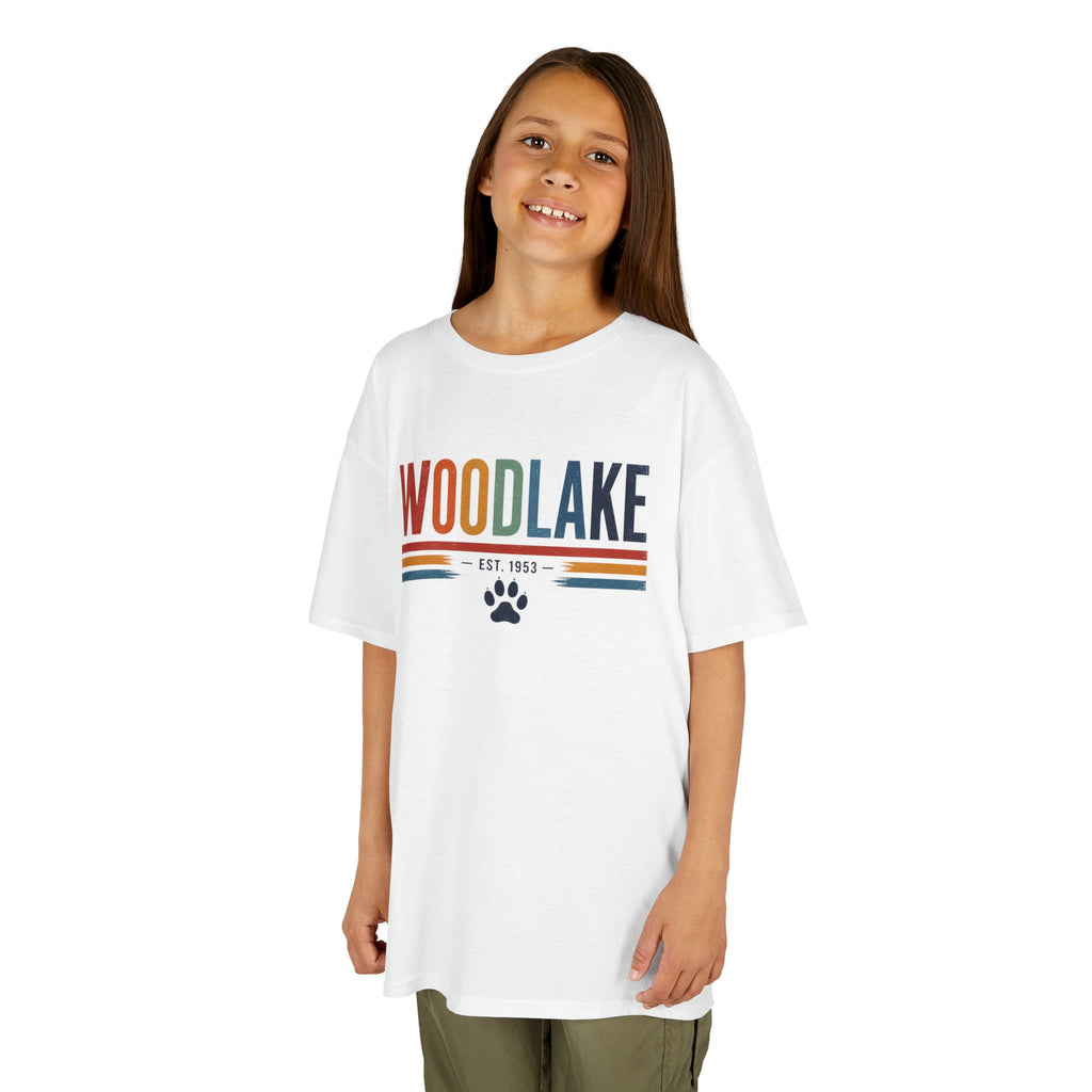 YOUTH Woodlake Tee - EST. 1953 - Retro Stripes & Paw Graphic