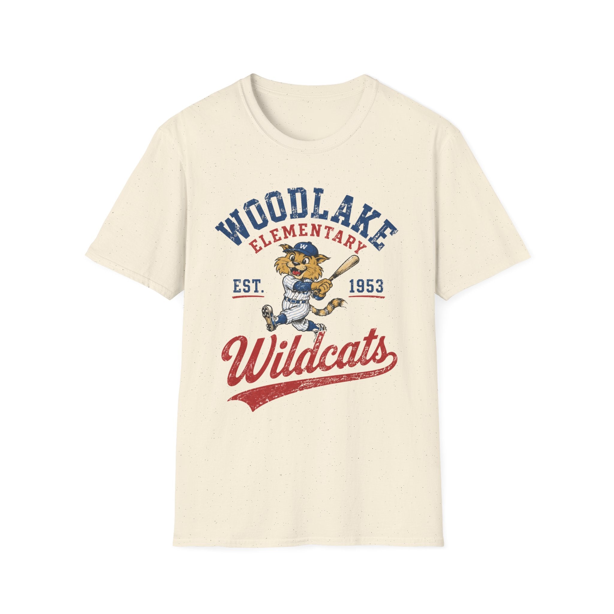 ADULT Woodlake Elementary Wildcats Vintage Baseball T-Shirt — Est. 1953