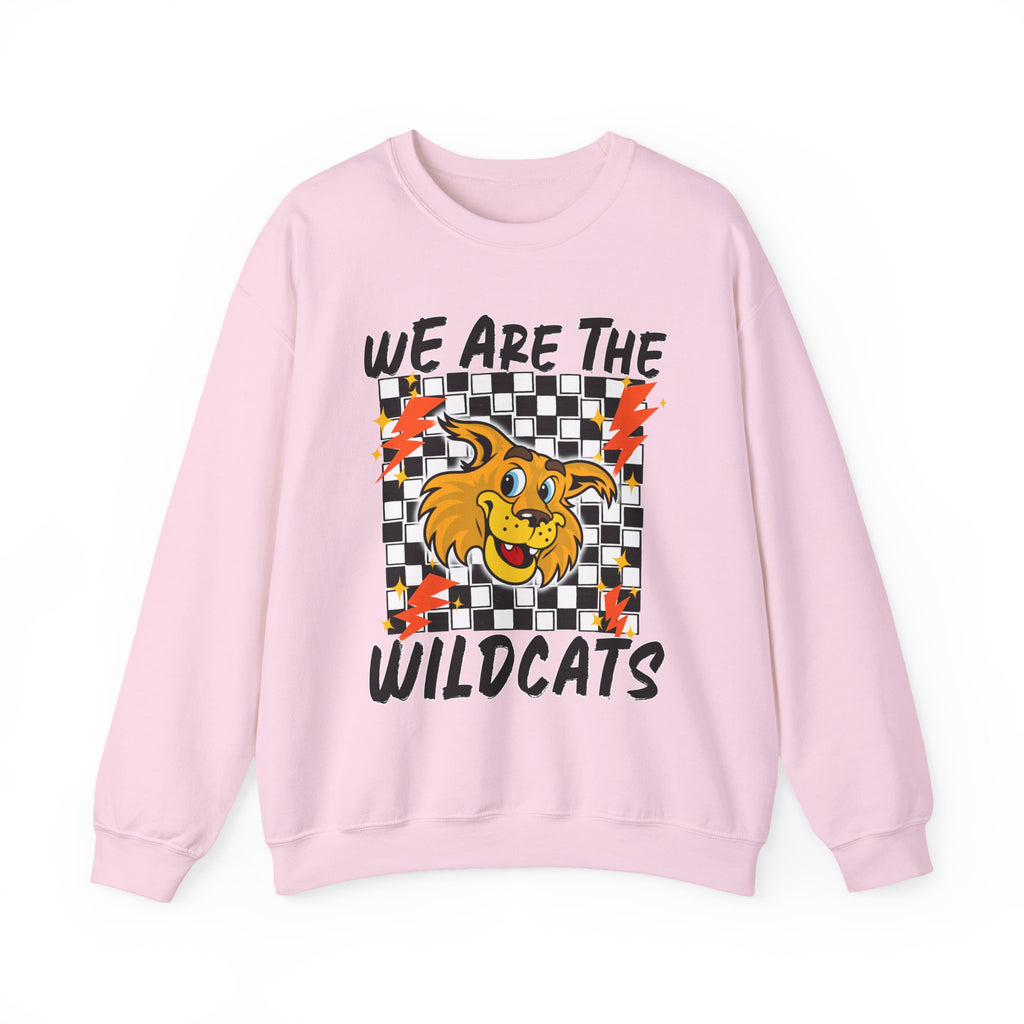 ADULT Wildcats Checkerboard Crewneck Sweatshirt – "We Are The Wildcats" School Spirit Sweater