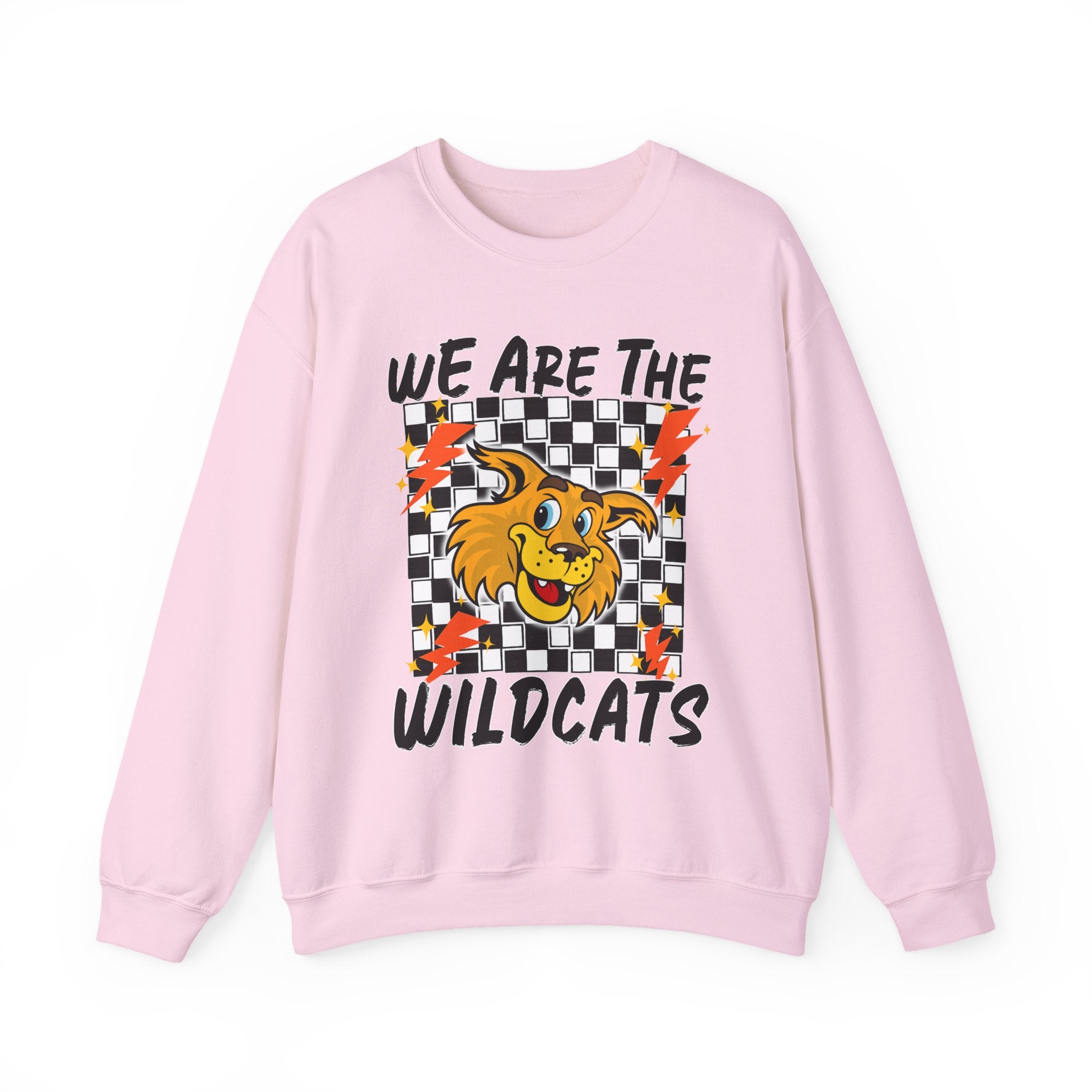 ADULT Wildcats Checkerboard Crewneck Sweatshirt – "We Are The Wildcats" School Spirit Sweater