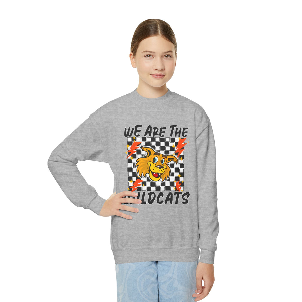 YOUTH Wildcats Crewneck Sweatshirt — "We Are The Wildcats" Retro Checkerboard Design