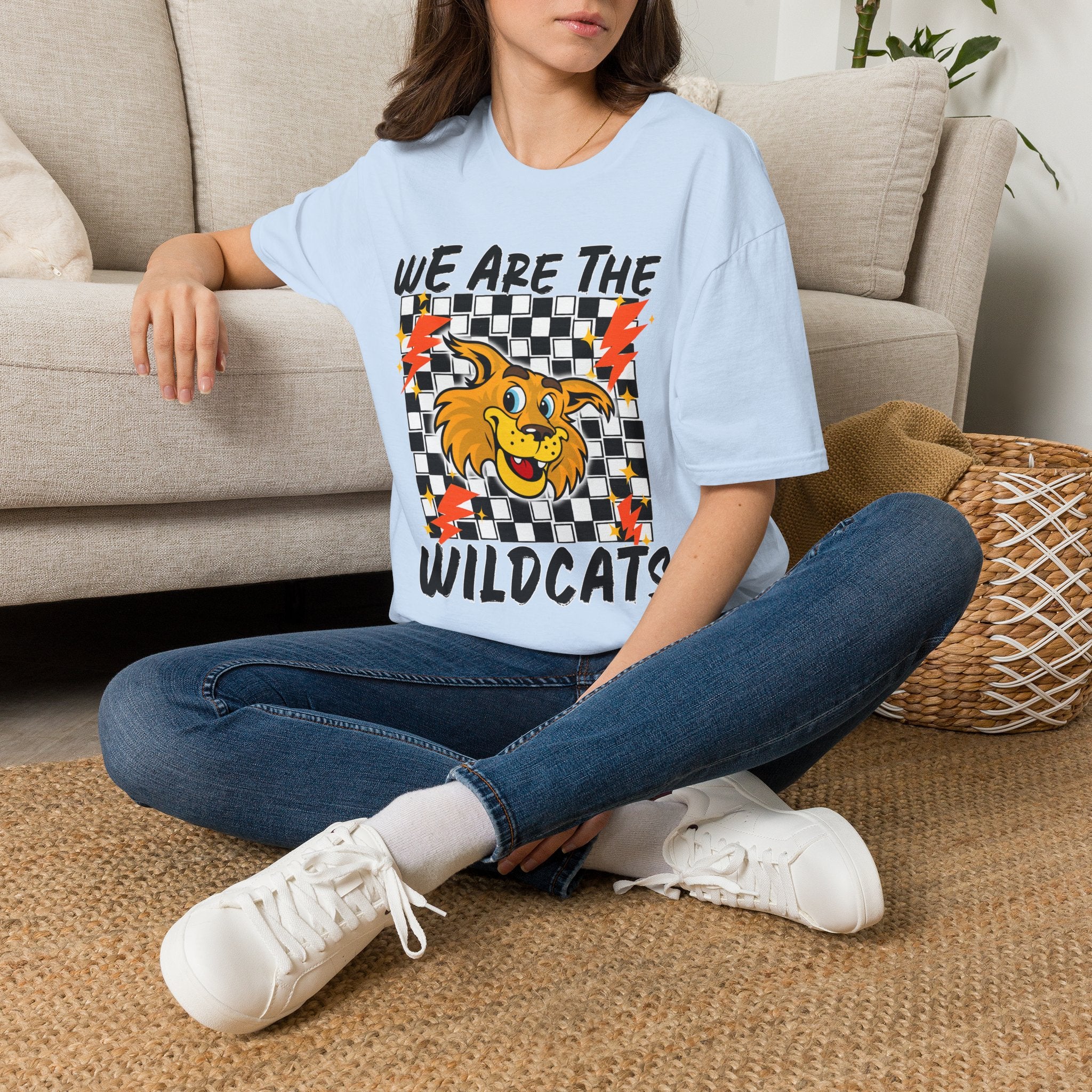 ADULT Wildcats Checkerboard T-Shirt — "We Are The Wildcats" Retro Mascot Tee