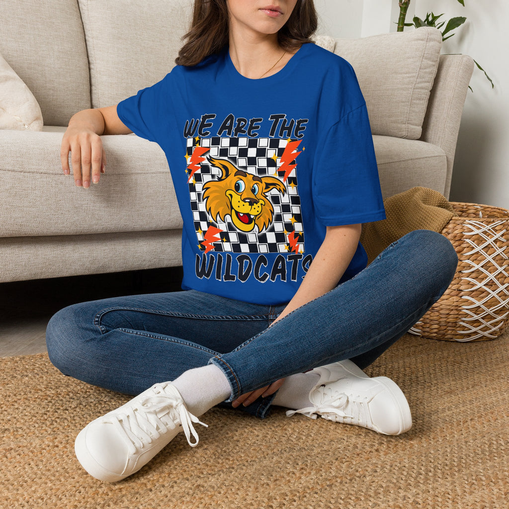 ADULT Wildcats Checkerboard T-Shirt — "We Are The Wildcats" Retro Mascot Tee
