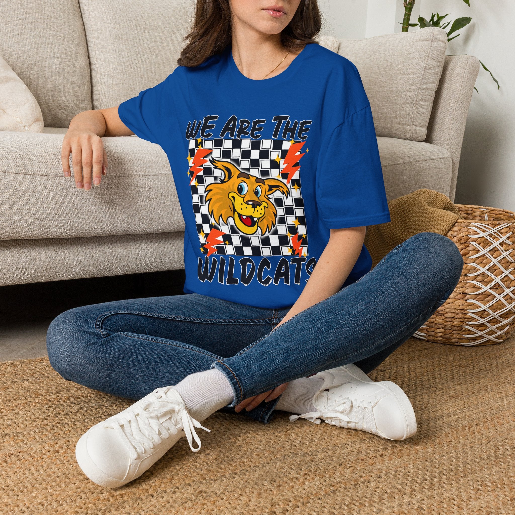 ADULT Wildcats Checkerboard T-Shirt — "We Are The Wildcats" Retro Mascot Tee