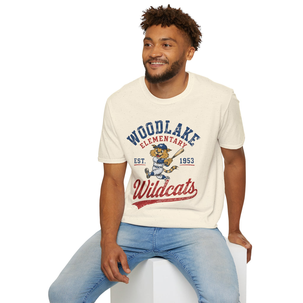 ADULT Woodlake Elementary Wildcats Vintage Baseball T-Shirt — Est. 1953