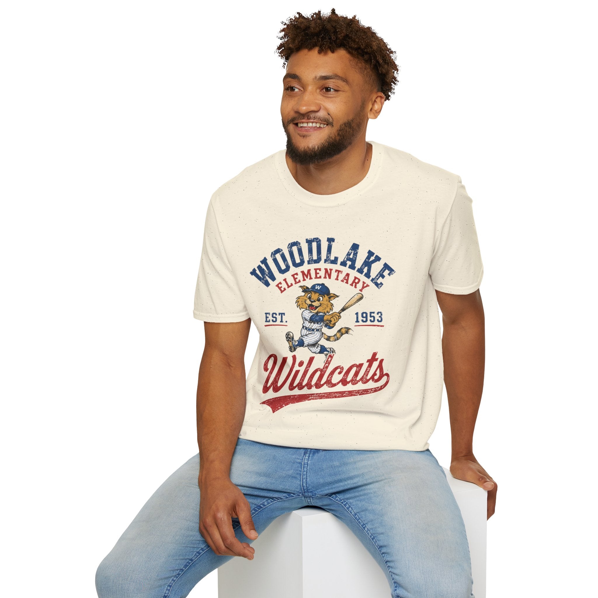 ADULT Woodlake Elementary Wildcats Vintage Baseball T-Shirt — Est. 1953
