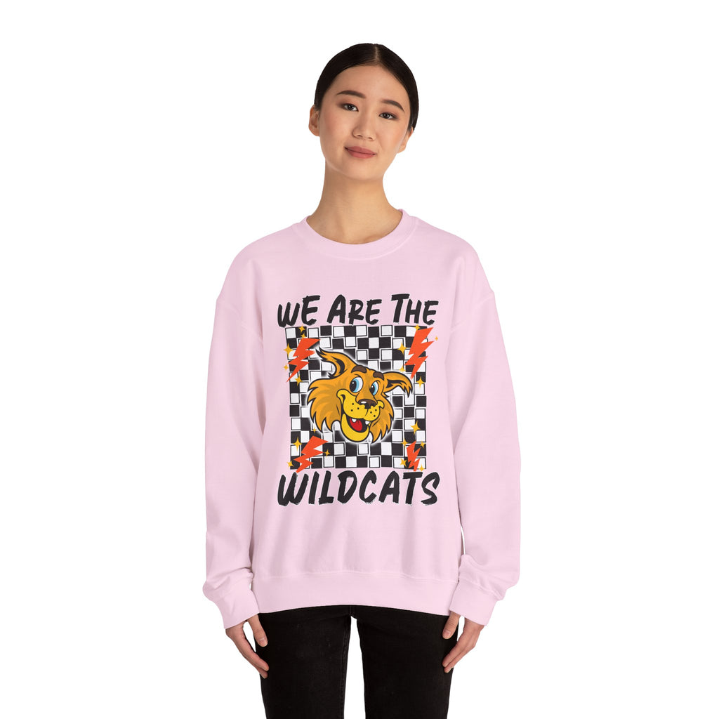ADULT Wildcats Checkerboard Crewneck Sweatshirt – "We Are The Wildcats" School Spirit Sweater