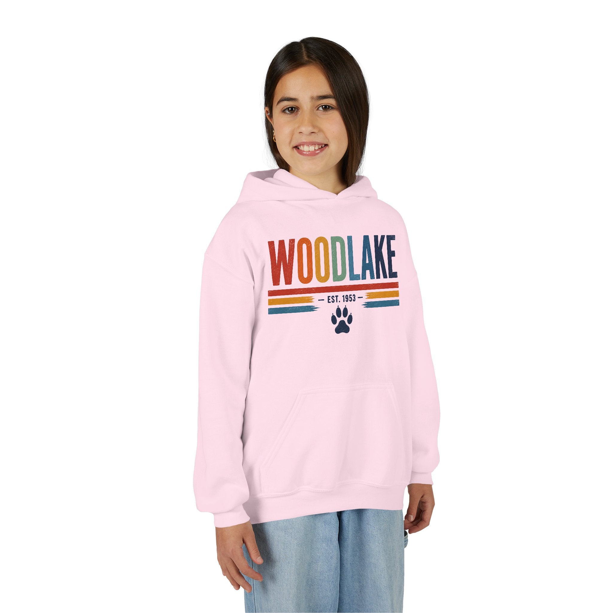 YOUTH Woodlake Retro Hoodie – Paw Print & Est. 1953 Kids Sweatshirt