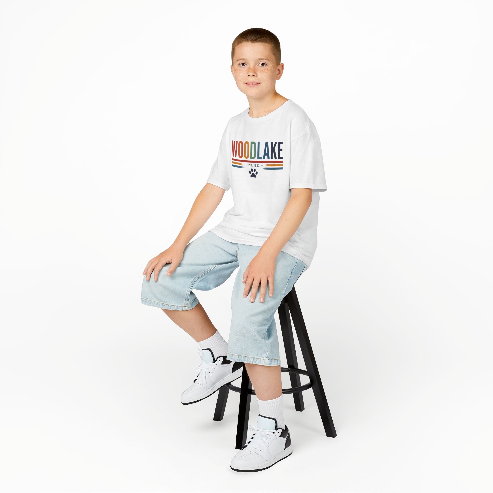 YOUTH Woodlake Tee - EST. 1953 - Retro Stripes & Paw Graphic