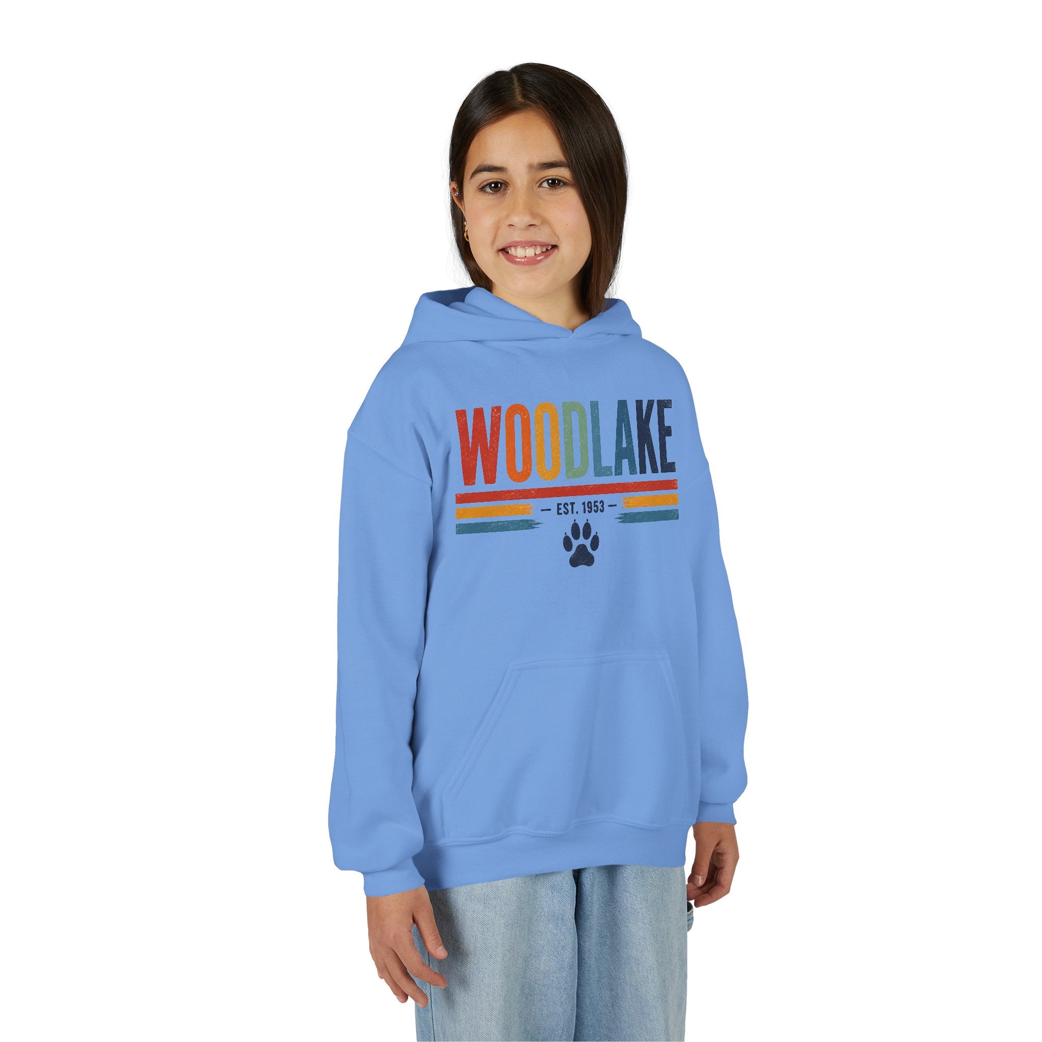 YOUTH Woodlake Retro Hoodie – Paw Print & Est. 1953 Kids Sweatshirt