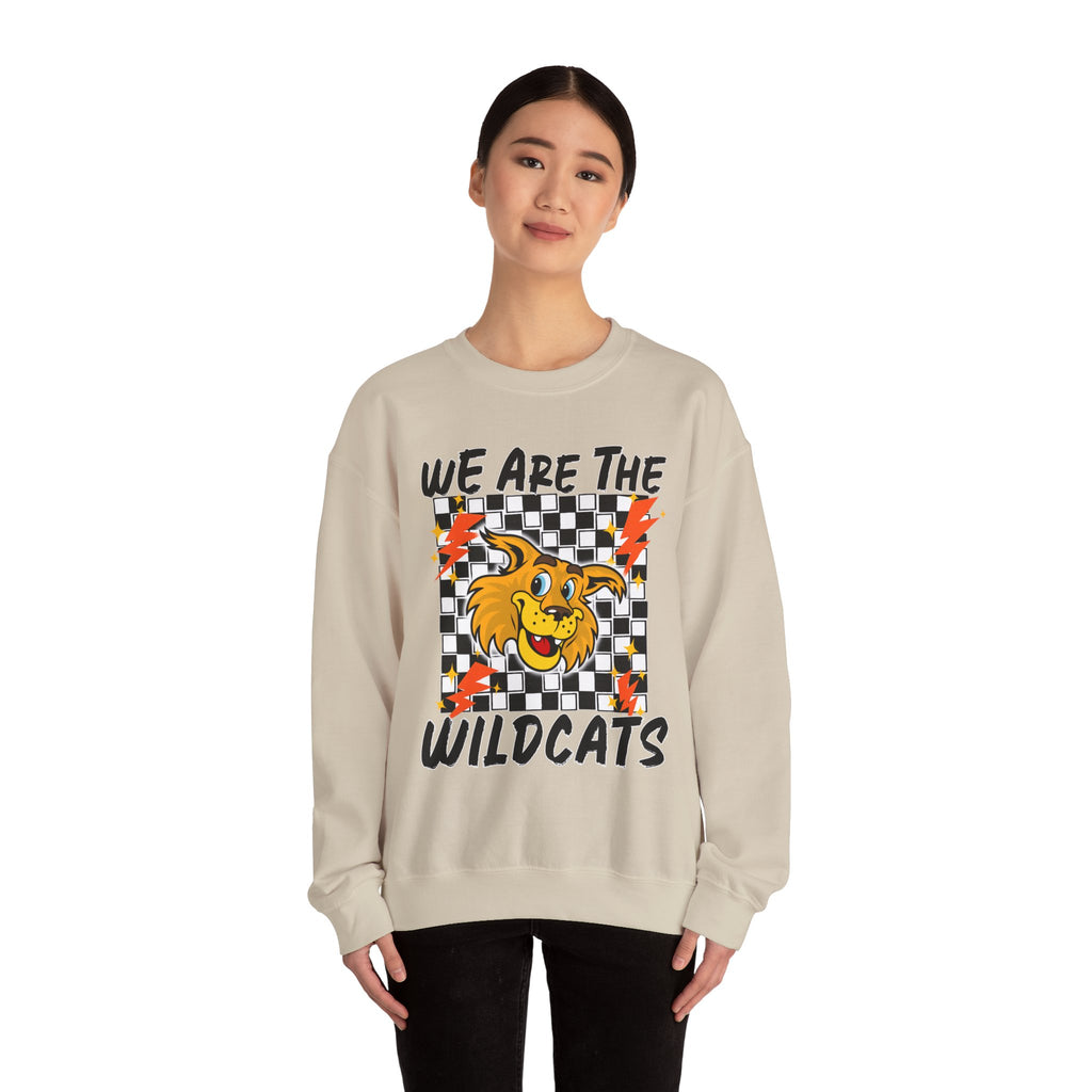 ADULT Wildcats Checkerboard Crewneck Sweatshirt – "We Are The Wildcats" School Spirit Sweater