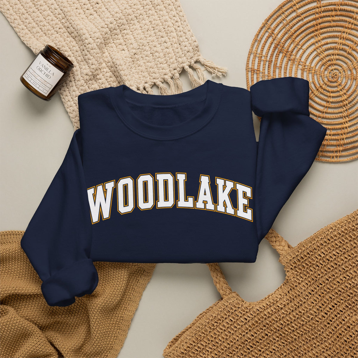 ADULT Woodlake Crewneck Sweatshirt | Collegiate Arc Logo Pullover