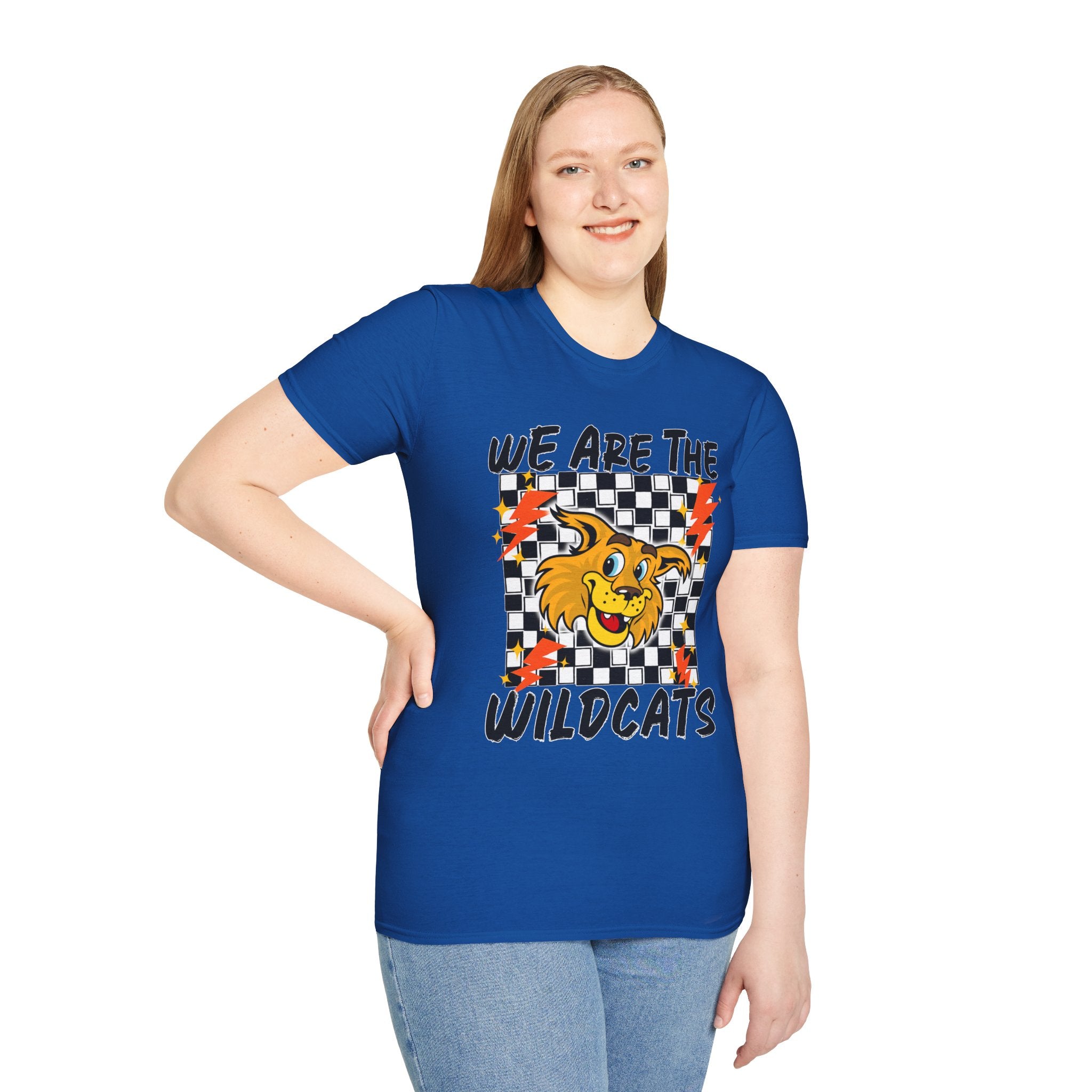ADULT Wildcats Checkerboard T-Shirt — "We Are The Wildcats" Retro Mascot Tee