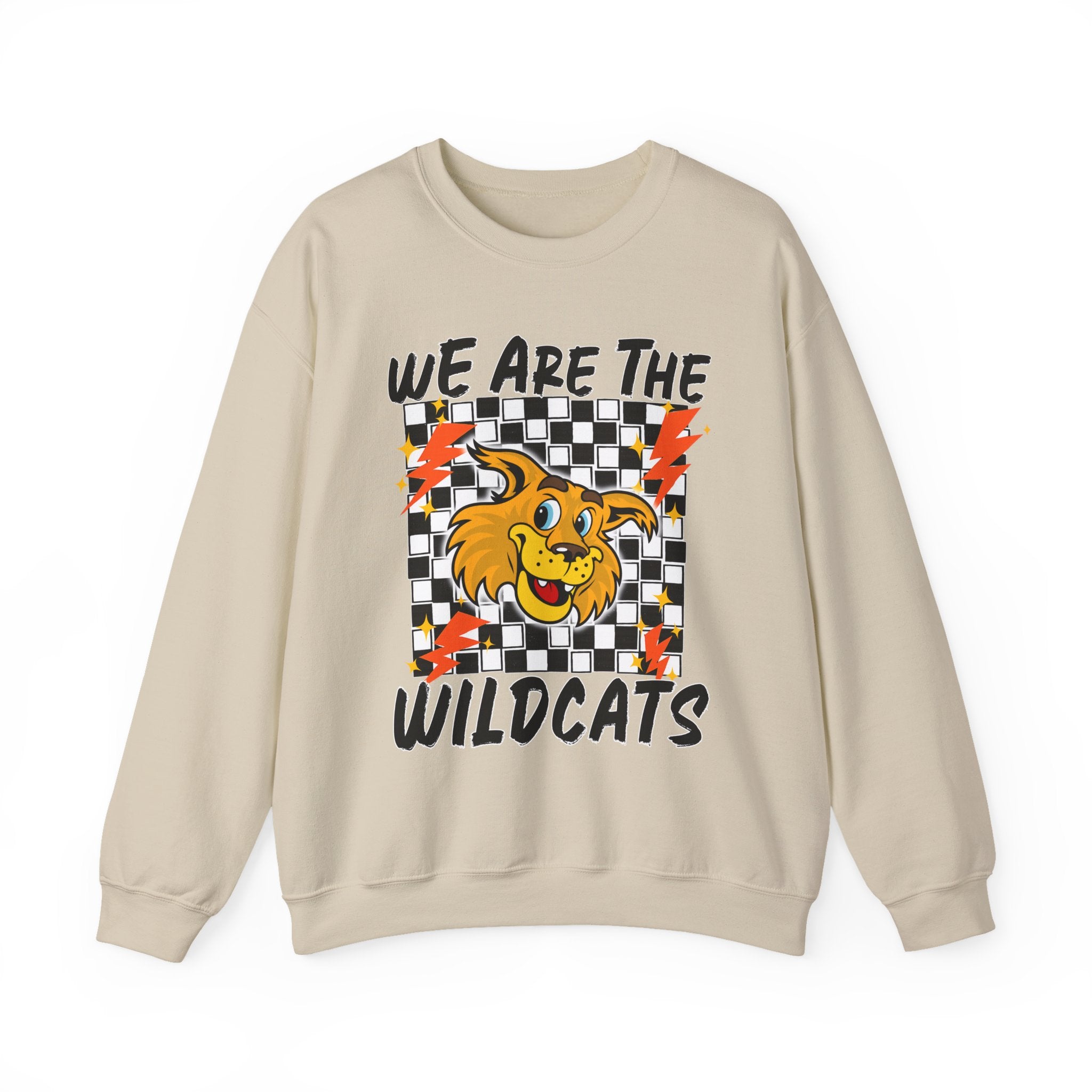 ADULT Wildcats Checkerboard Crewneck Sweatshirt – "We Are The Wildcats" School Spirit Sweater