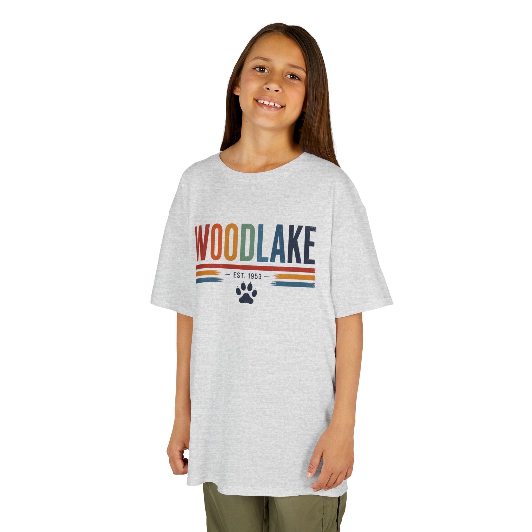 YOUTH Woodlake Tee - EST. 1953 - Retro Stripes & Paw Graphic