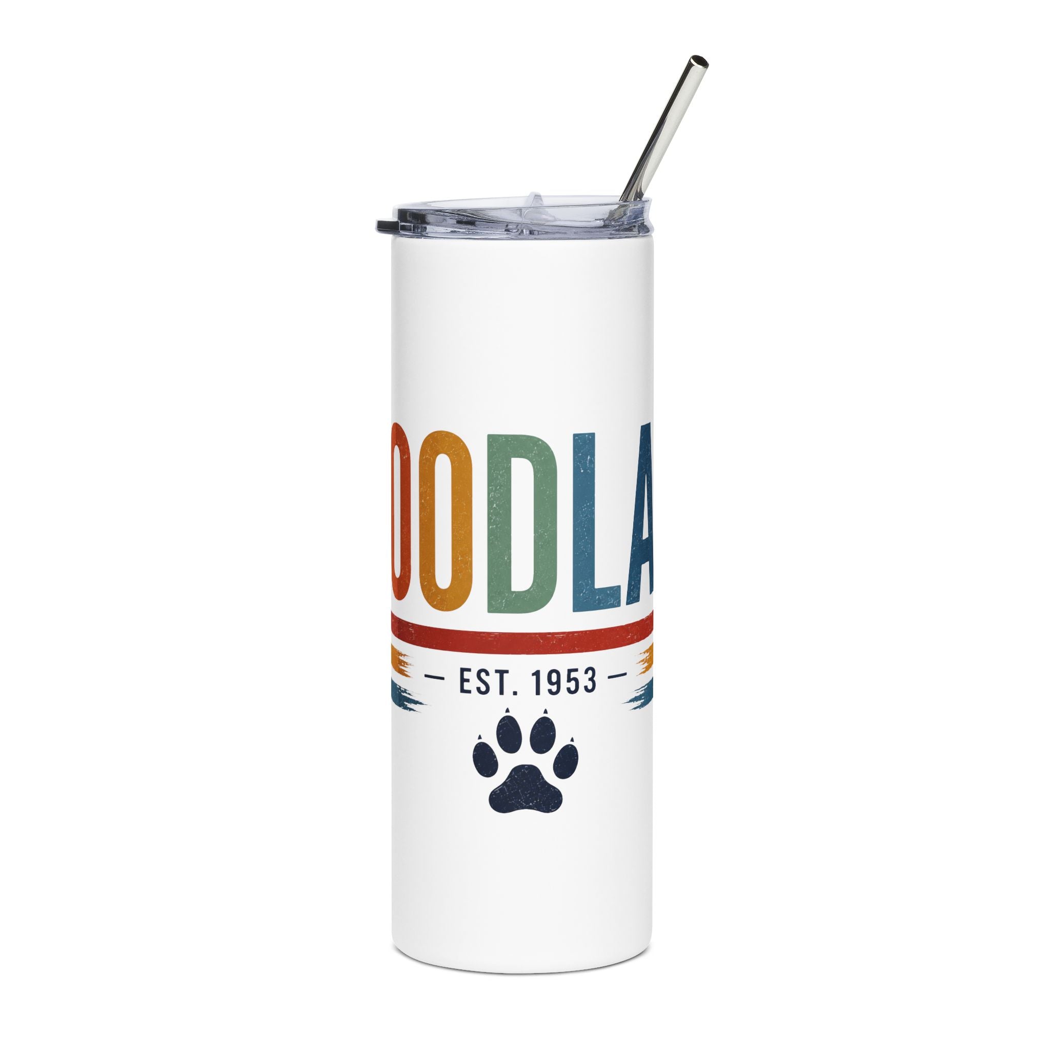 WOODLAKE Paw 20oz Stainless Steel Tumbler — Retro Rainbow Travel Cup