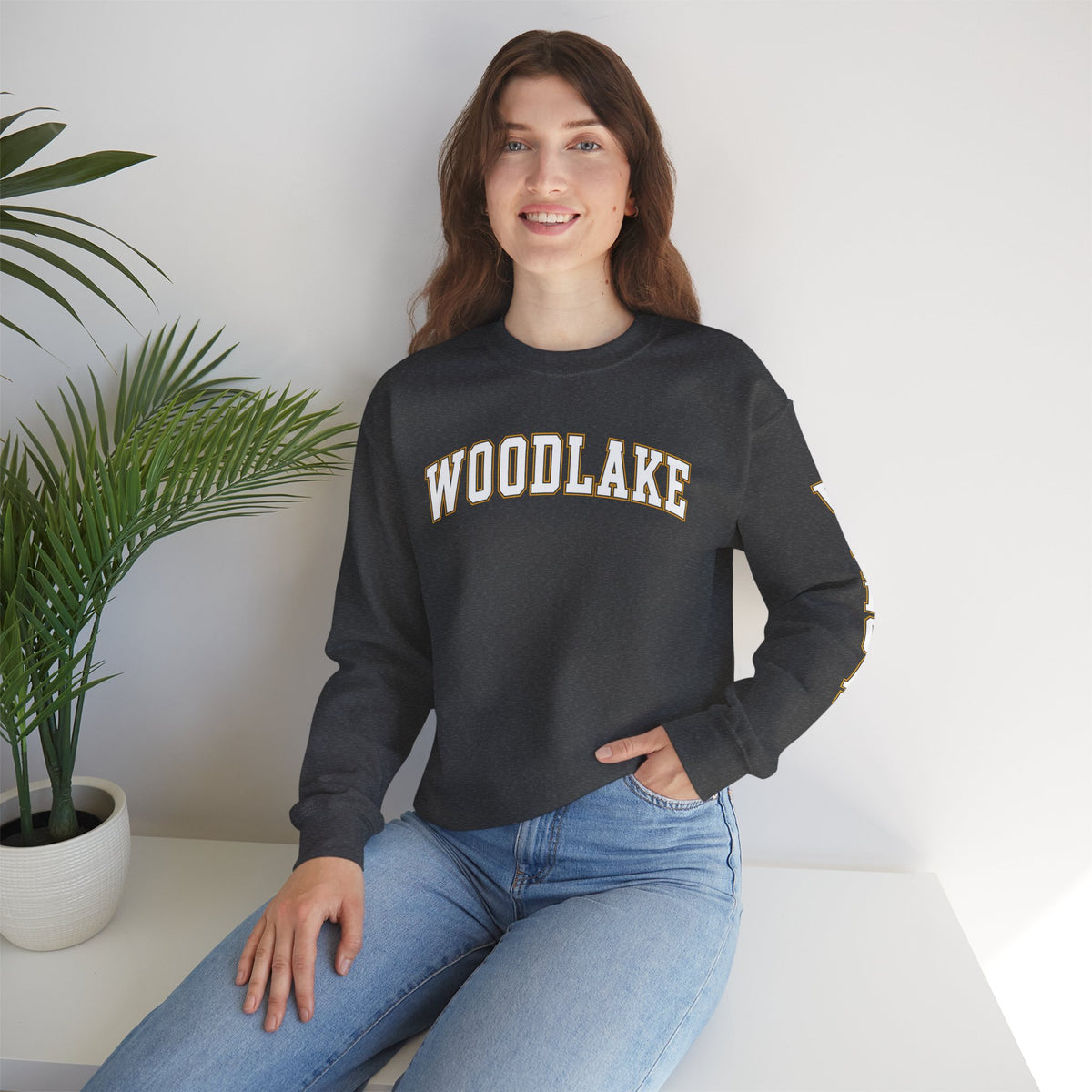 ADULT Woodlake Crewneck Sweatshirt | Collegiate Arc Logo Pullover