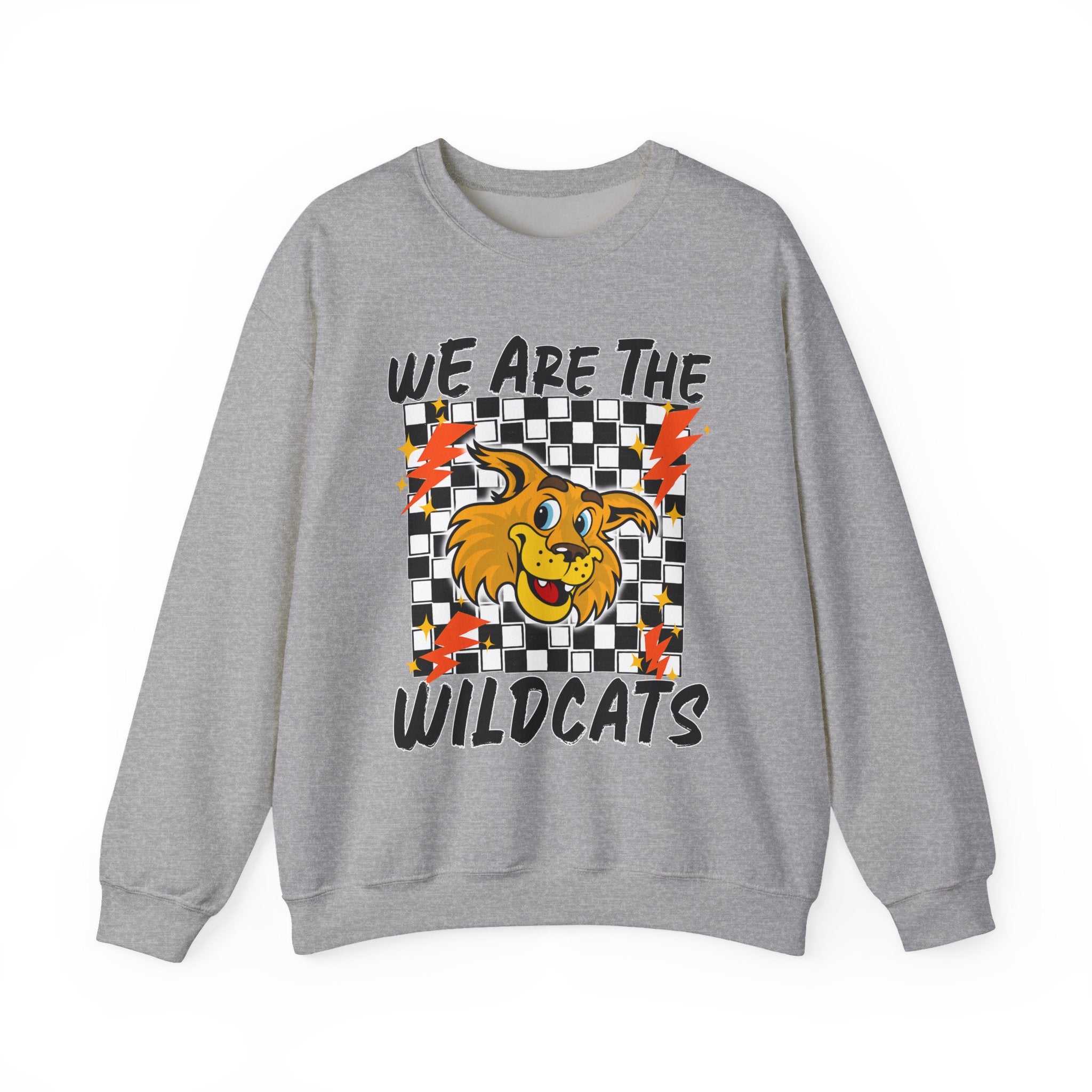 ADULT Wildcats Checkerboard Crewneck Sweatshirt – "We Are The Wildcats" School Spirit Sweater