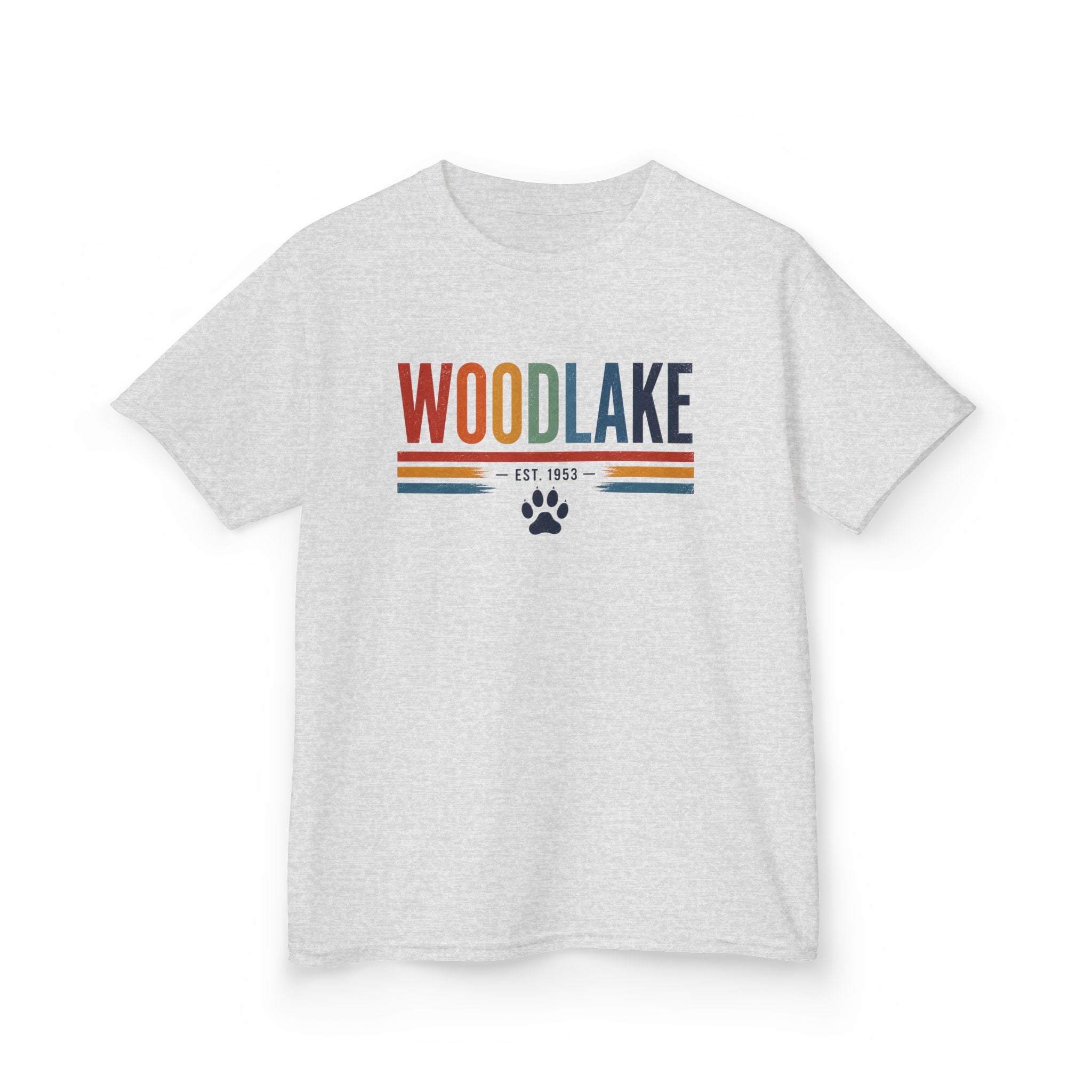 YOUTH Woodlake Tee - EST. 1953 - Retro Stripes & Paw Graphic