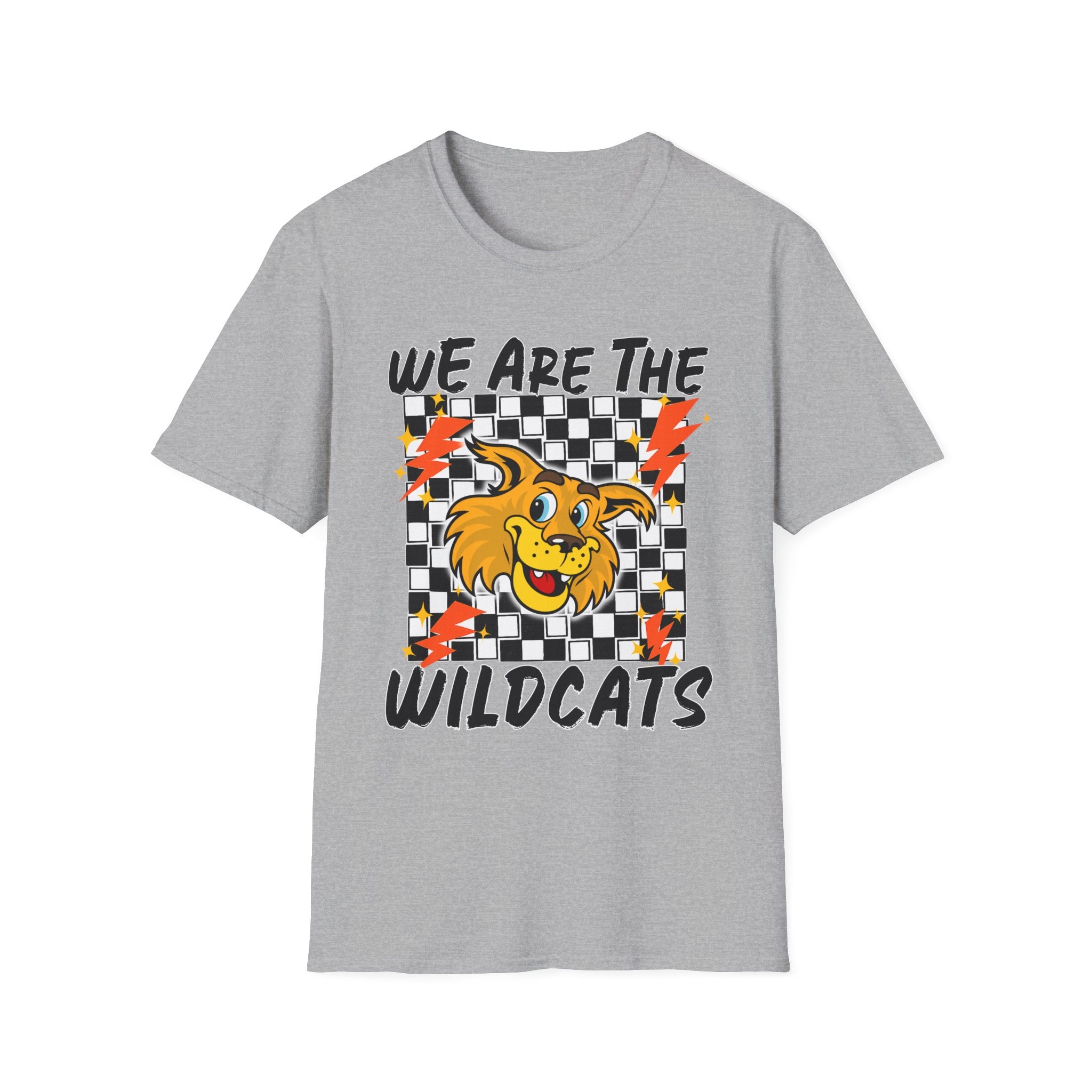 ADULT Wildcats Checkerboard T-Shirt — "We Are The Wildcats" Retro Mascot Tee