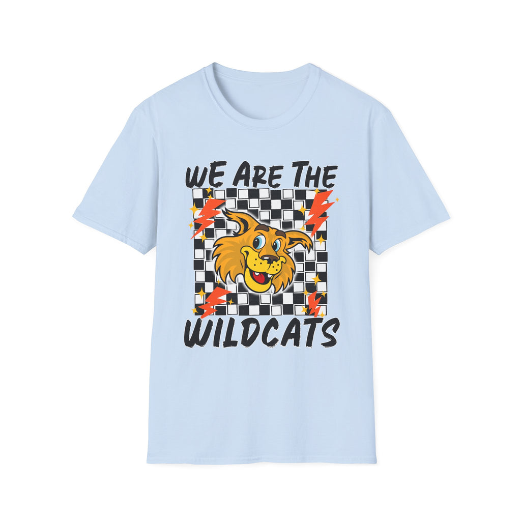 ADULT Wildcats Checkerboard T-Shirt — "We Are The Wildcats" Retro Mascot Tee