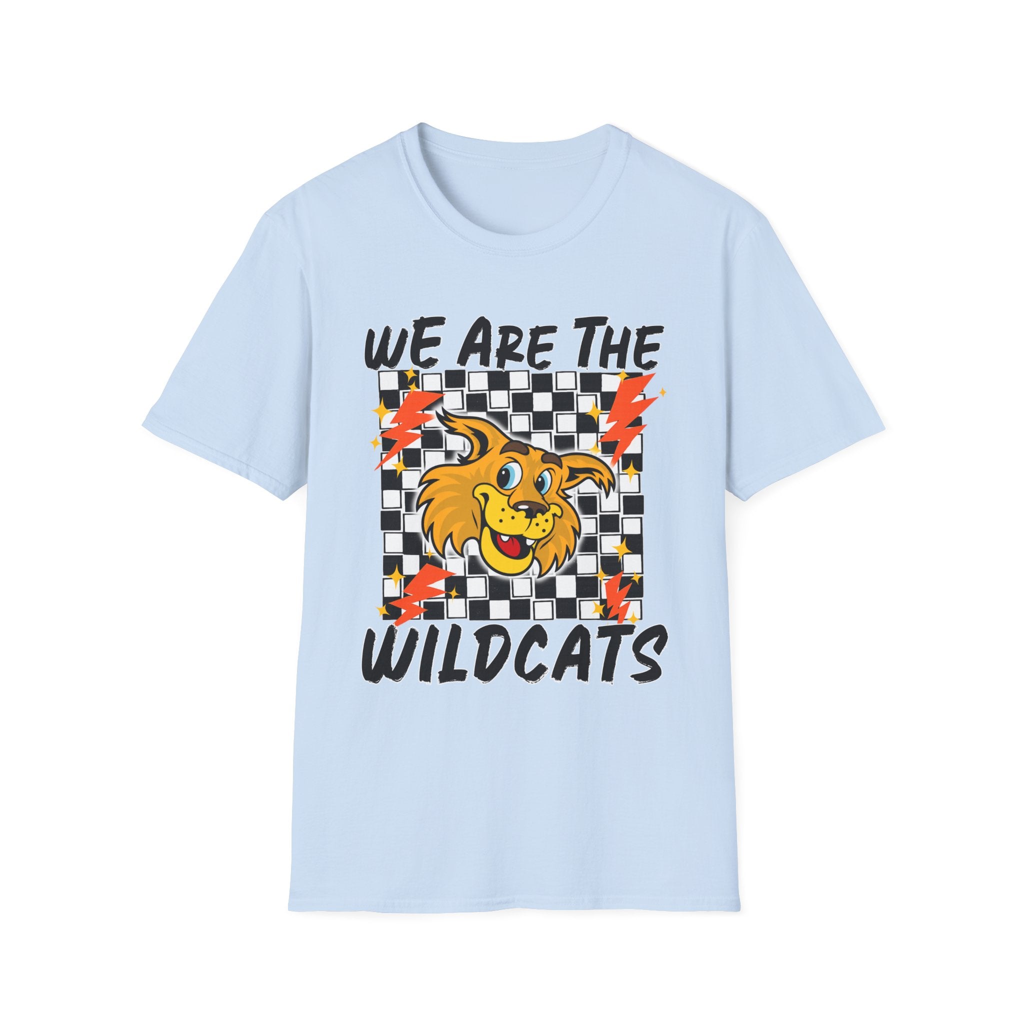 ADULT Wildcats Checkerboard T-Shirt — "We Are The Wildcats" Retro Mascot Tee