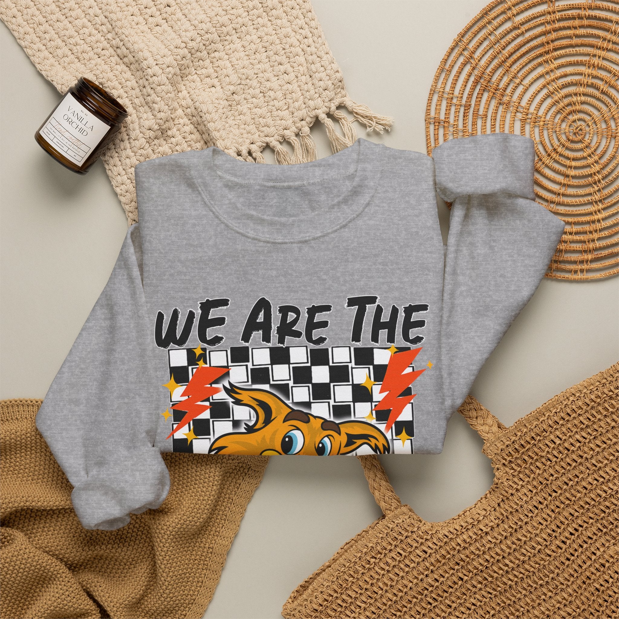 ADULT Wildcats Checkerboard Crewneck Sweatshirt – "We Are The Wildcats" School Spirit Sweater