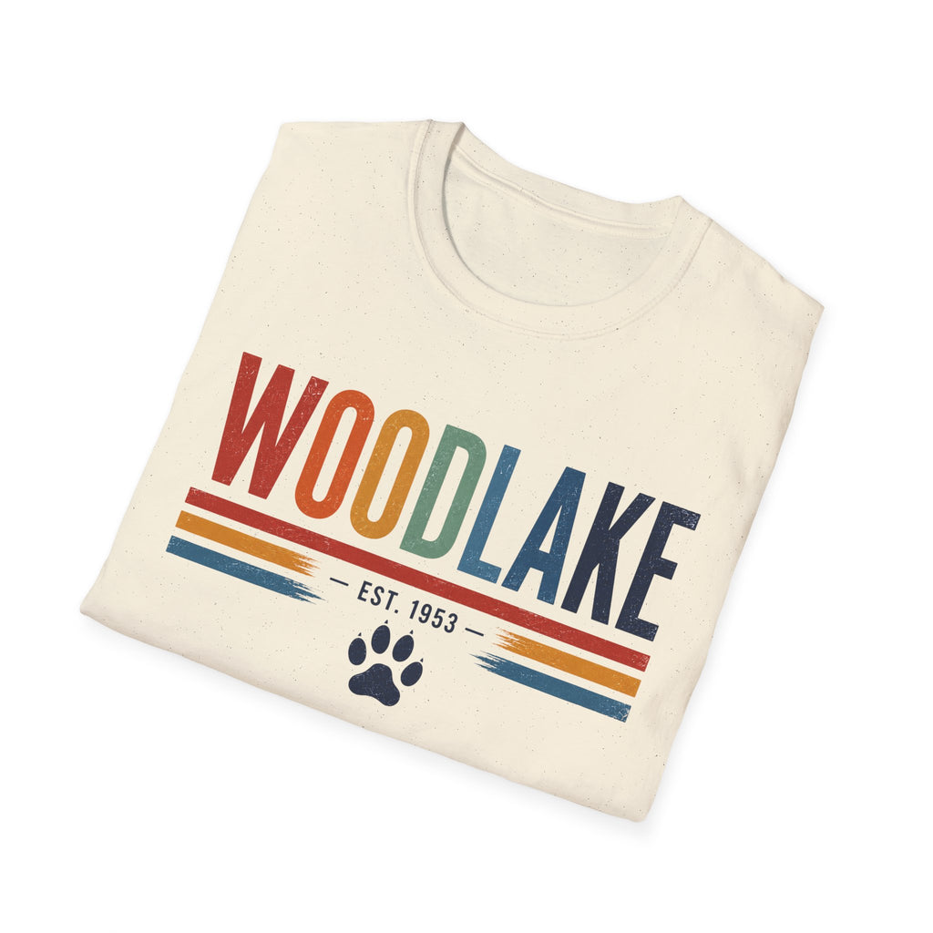 ADULT Woodlake Retro Logo T‑Shirt — Est. 1953 with Paw Print