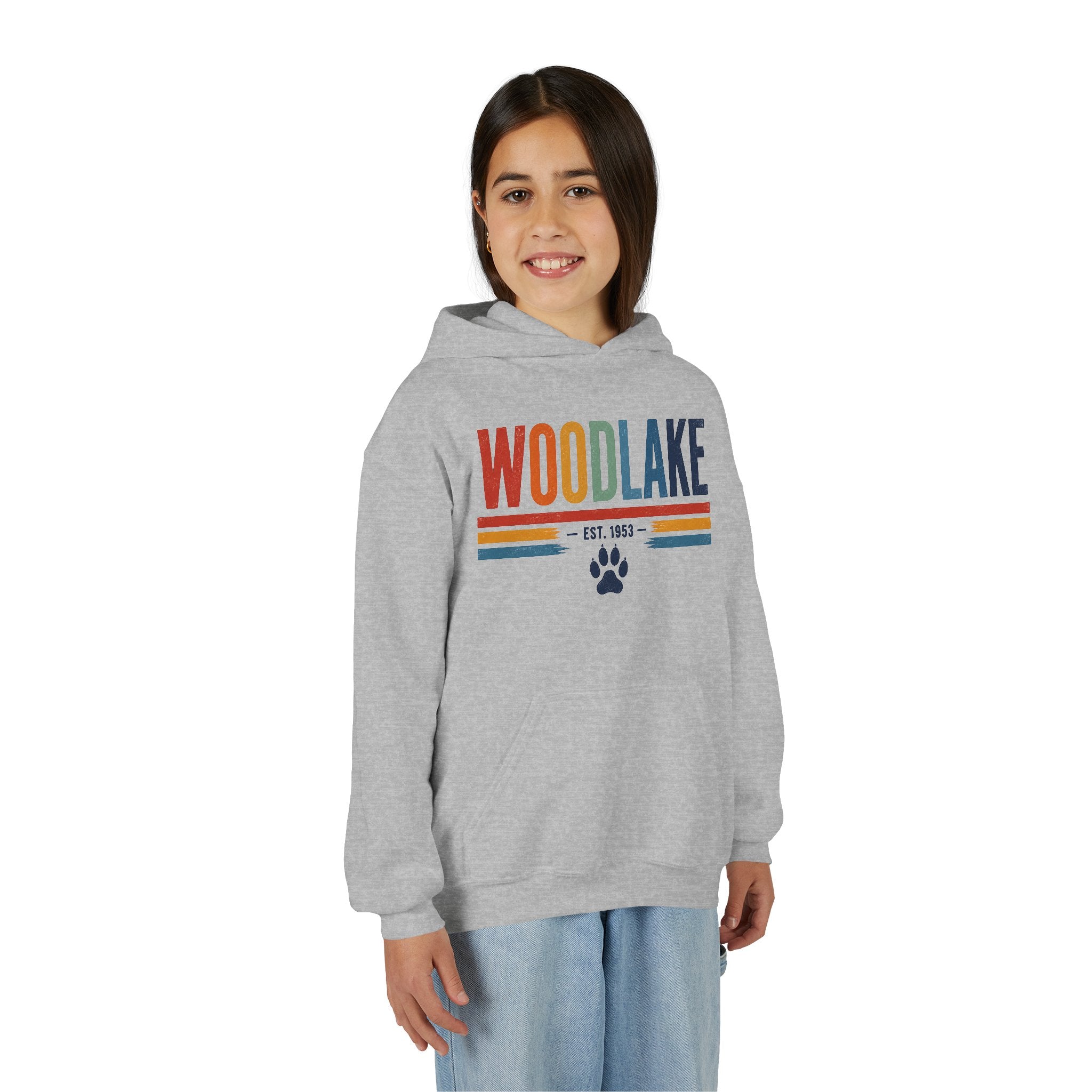 YOUTH Woodlake Retro Hoodie – Paw Print & Est. 1953 Kids Sweatshirt