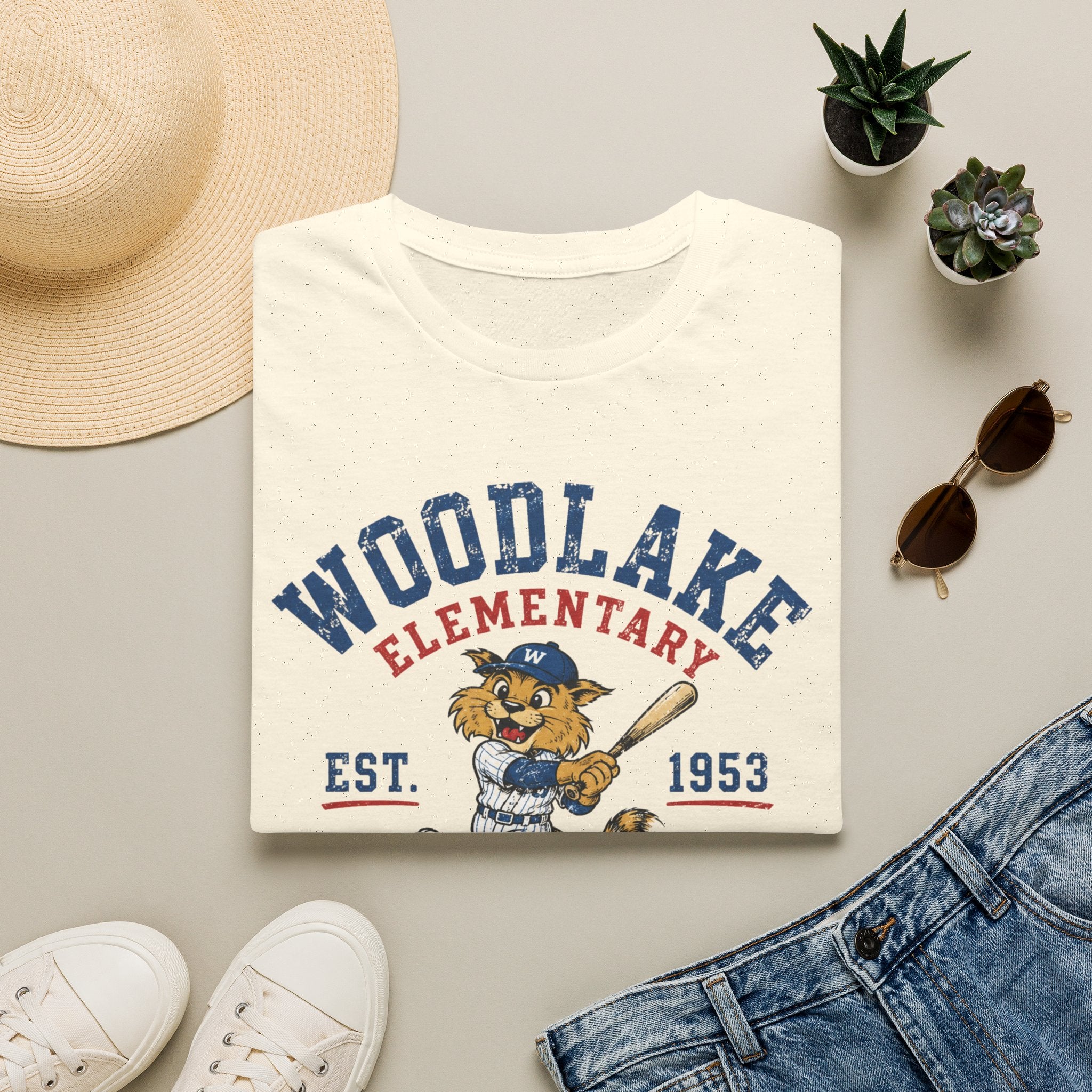 ADULT Woodlake Elementary Wildcats Vintage Baseball T-Shirt — Est. 1953