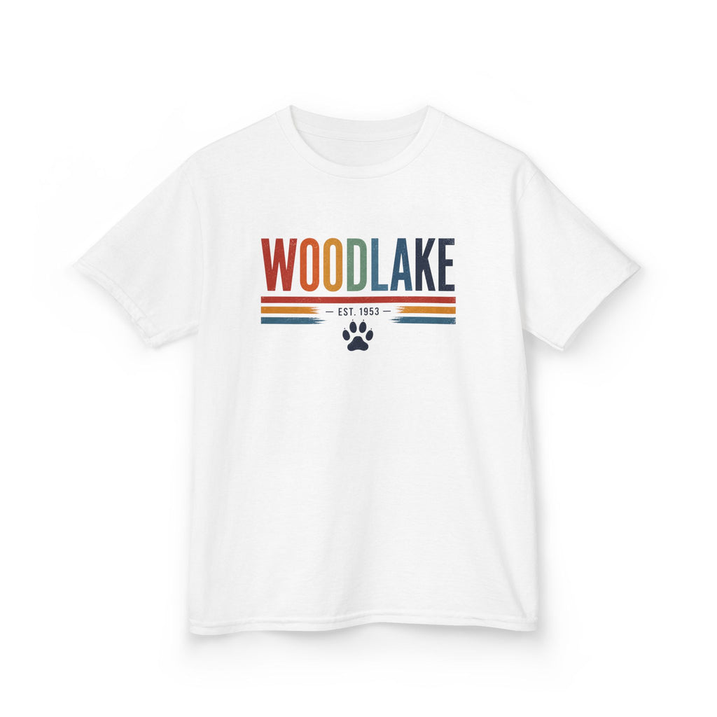 YOUTH Woodlake Tee - EST. 1953 - Retro Stripes & Paw Graphic