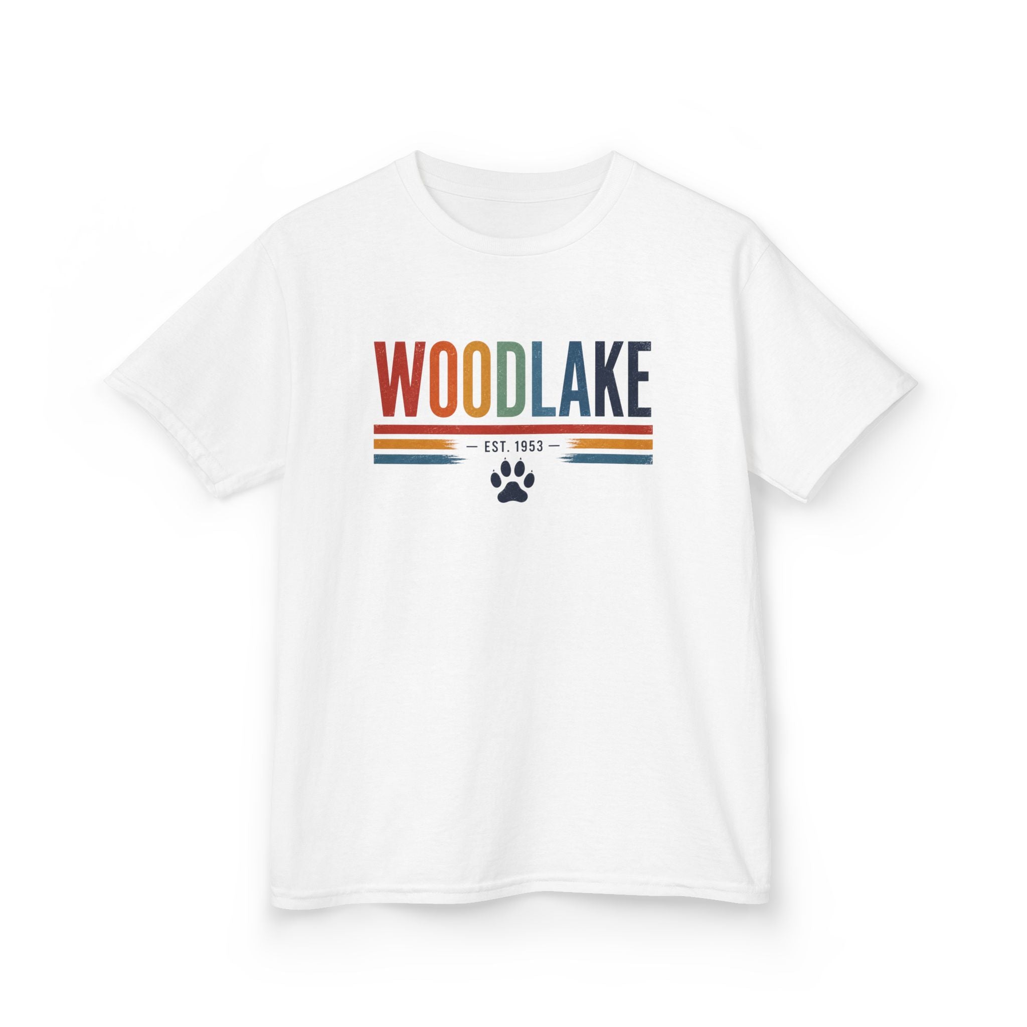 YOUTH Woodlake Tee - EST. 1953 - Retro Stripes & Paw Graphic
