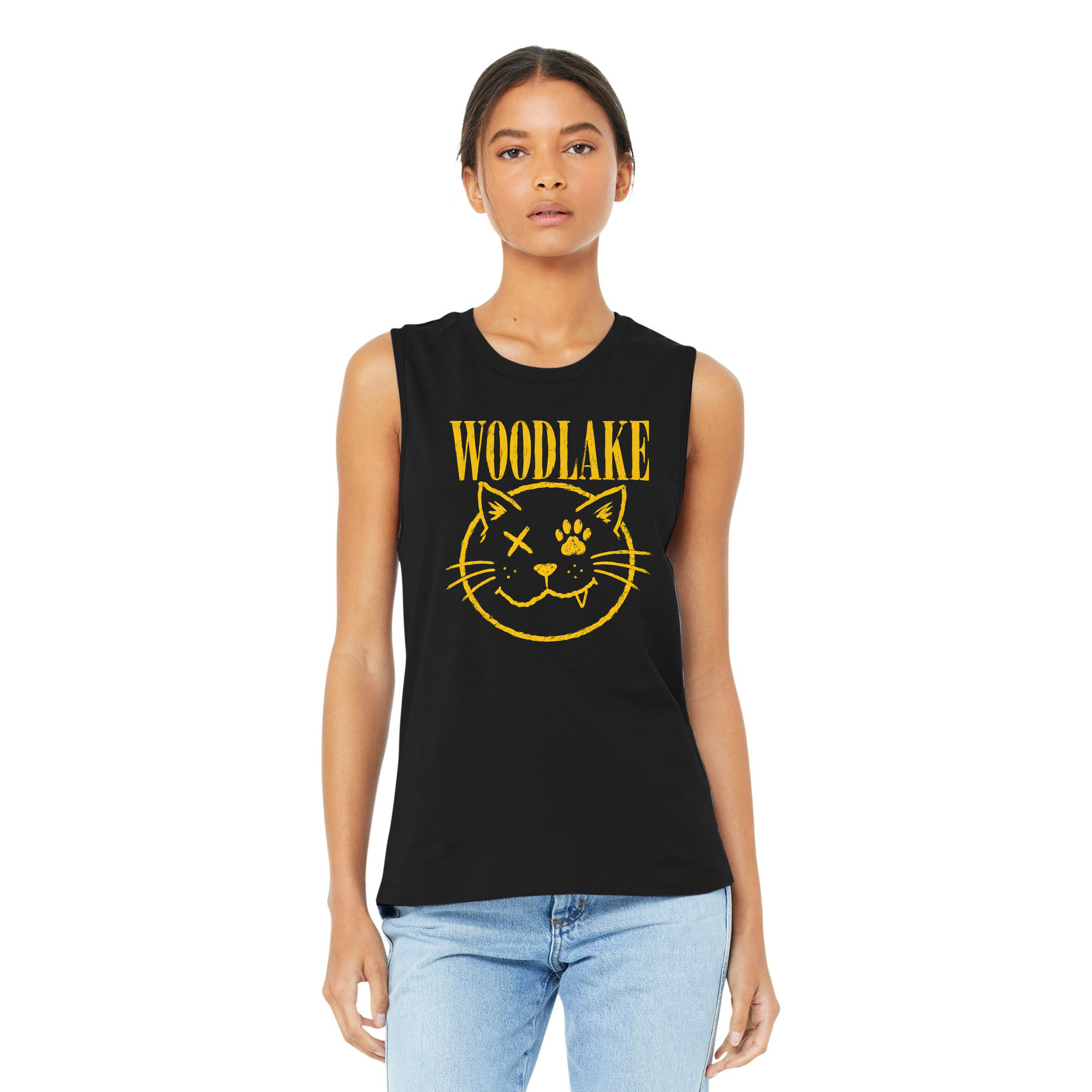 Woodlake Cat Graphic Muscle Tank - Women's Black Vintage Kitty Tank Top