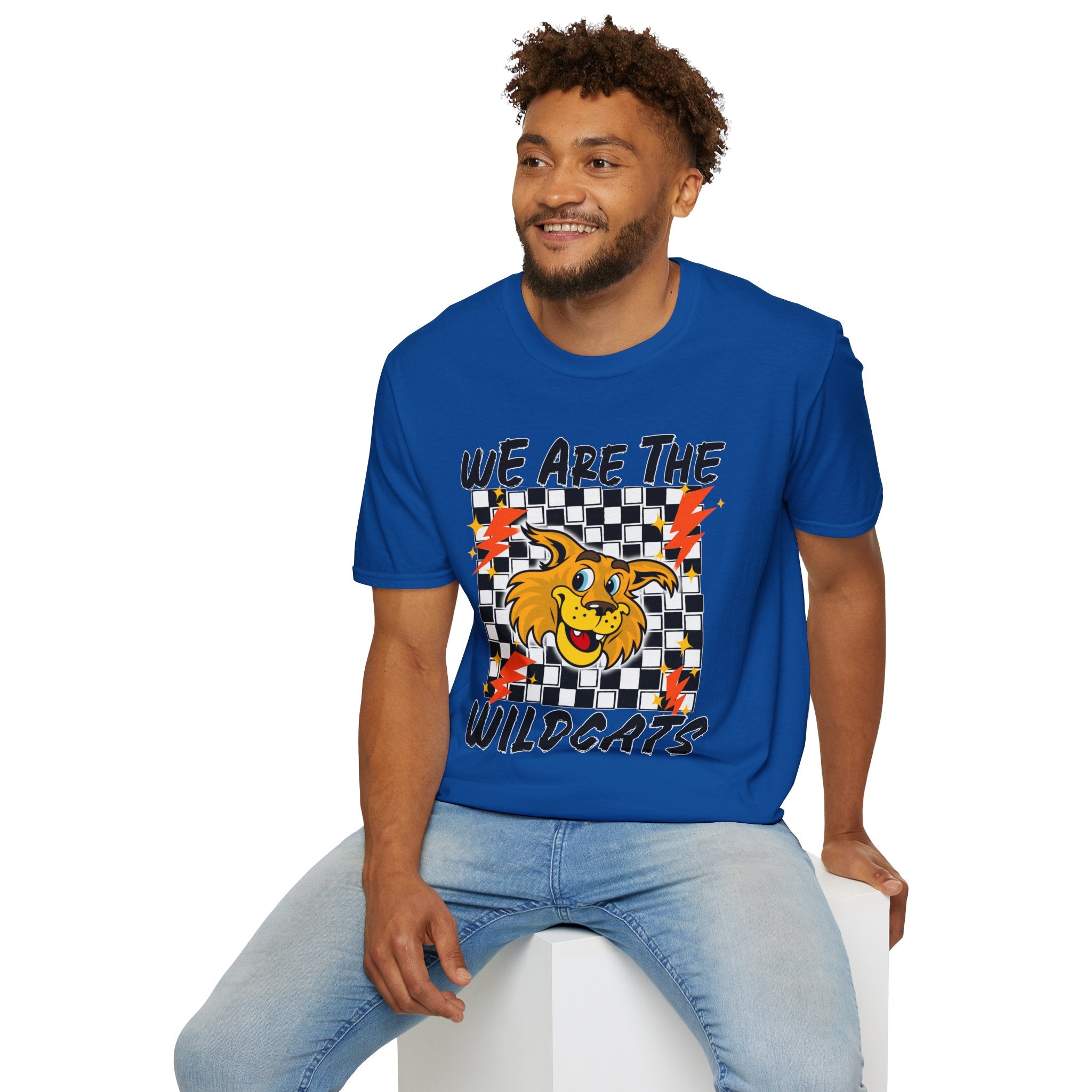 ADULT Wildcats Checkerboard T-Shirt — "We Are The Wildcats" Retro Mascot Tee