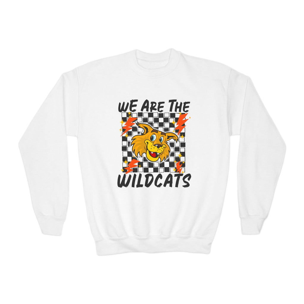 YOUTH Wildcats Crewneck Sweatshirt — "We Are The Wildcats" Retro Checkerboard Design