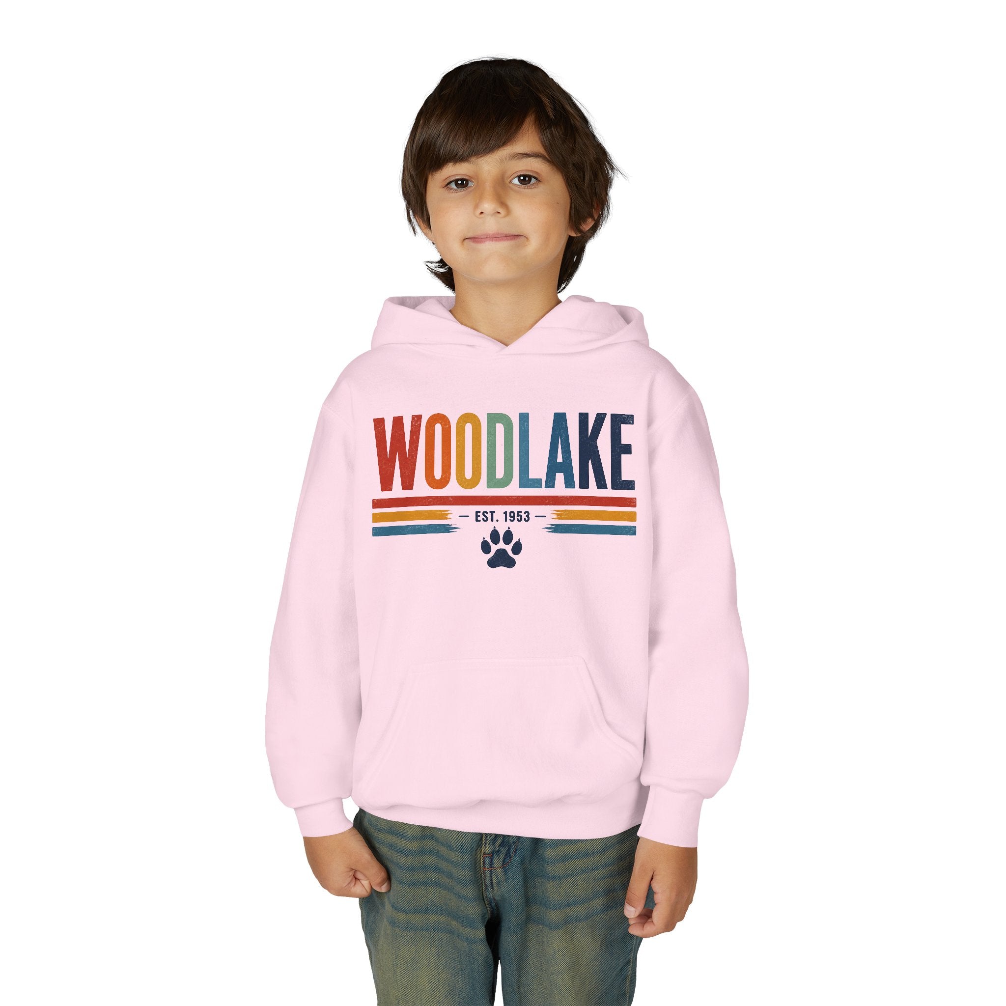YOUTH Woodlake Retro Hoodie – Paw Print & Est. 1953 Kids Sweatshirt