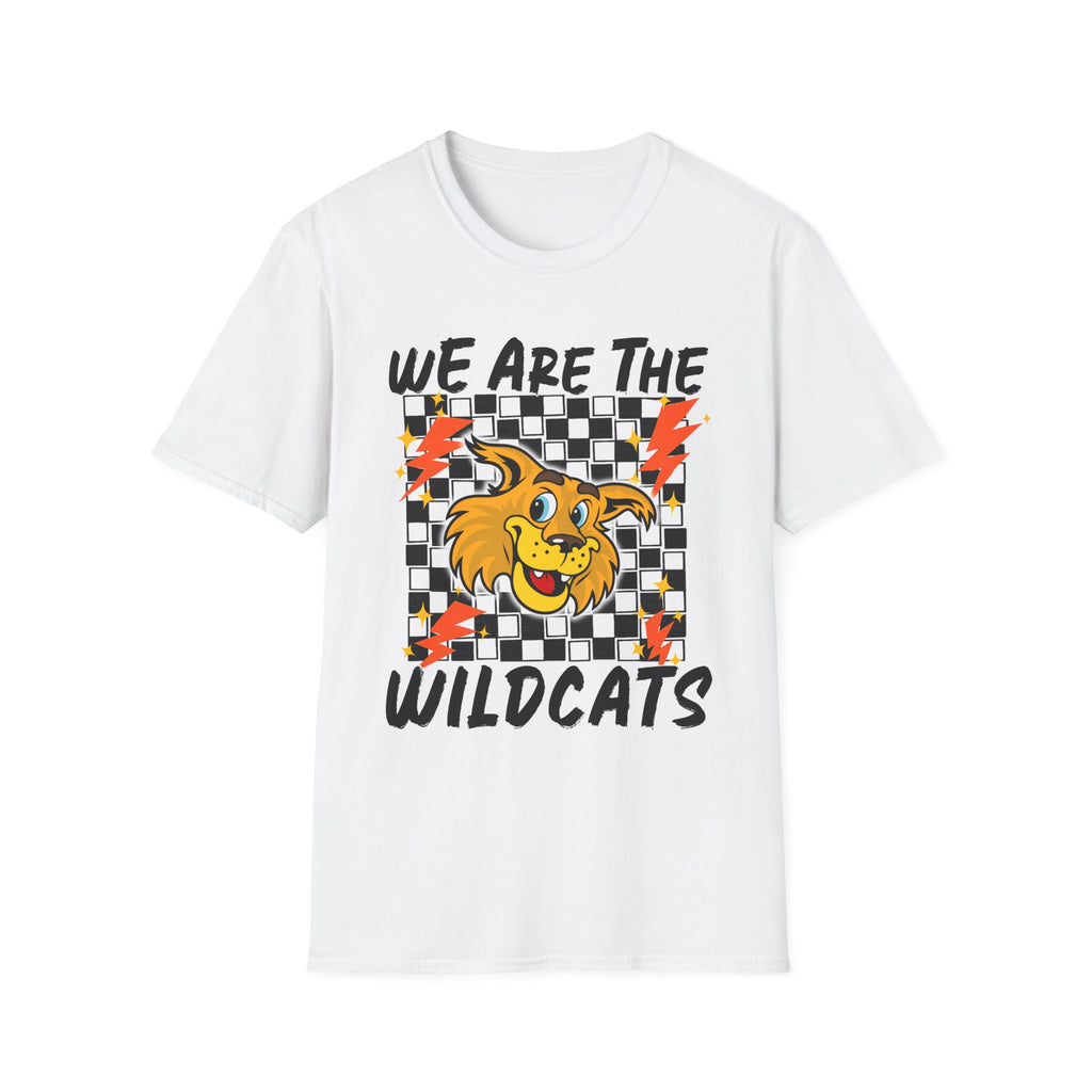 ADULT Wildcats Checkerboard T-Shirt — "We Are The Wildcats" Retro Mascot Tee