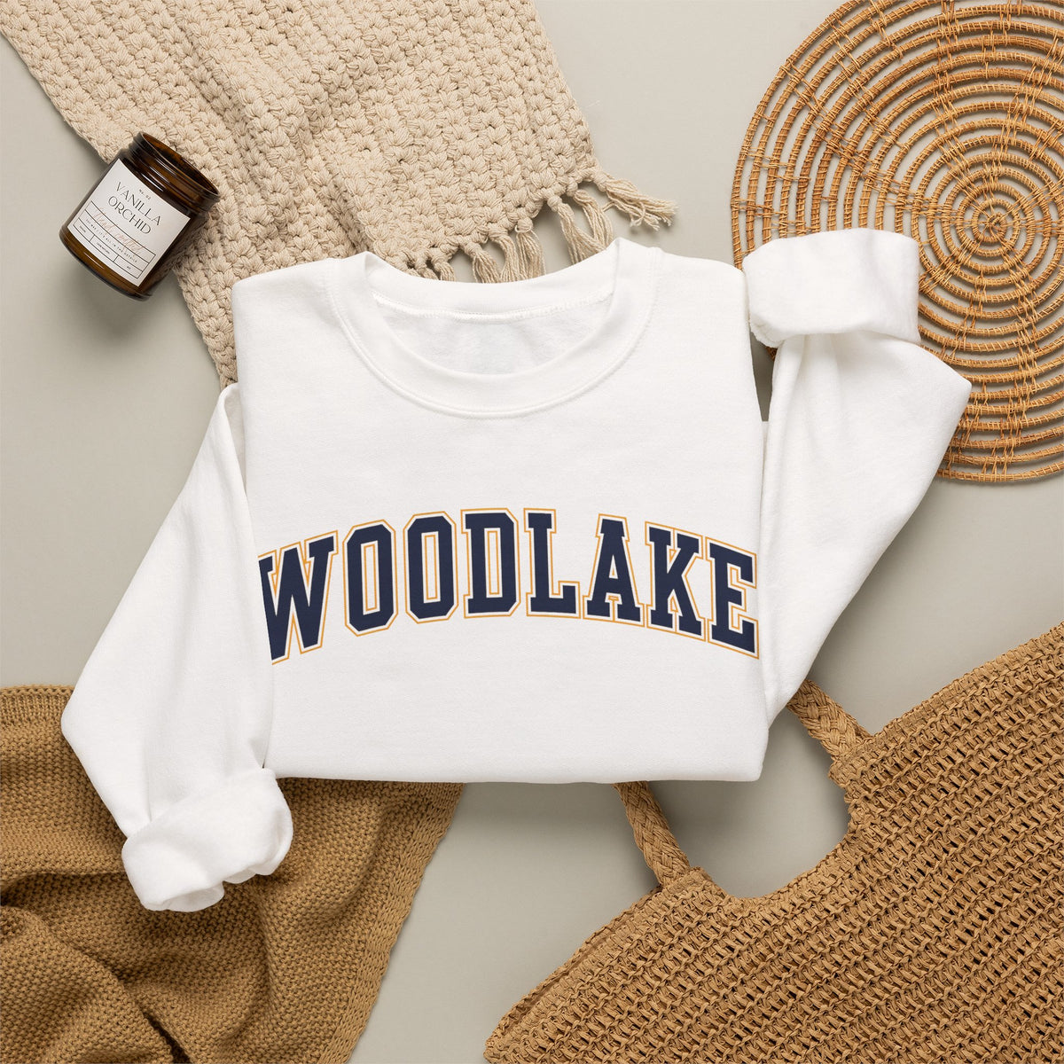ADULT Woodlake Crewneck Sweatshirt | Collegiate Arc Logo Pullover