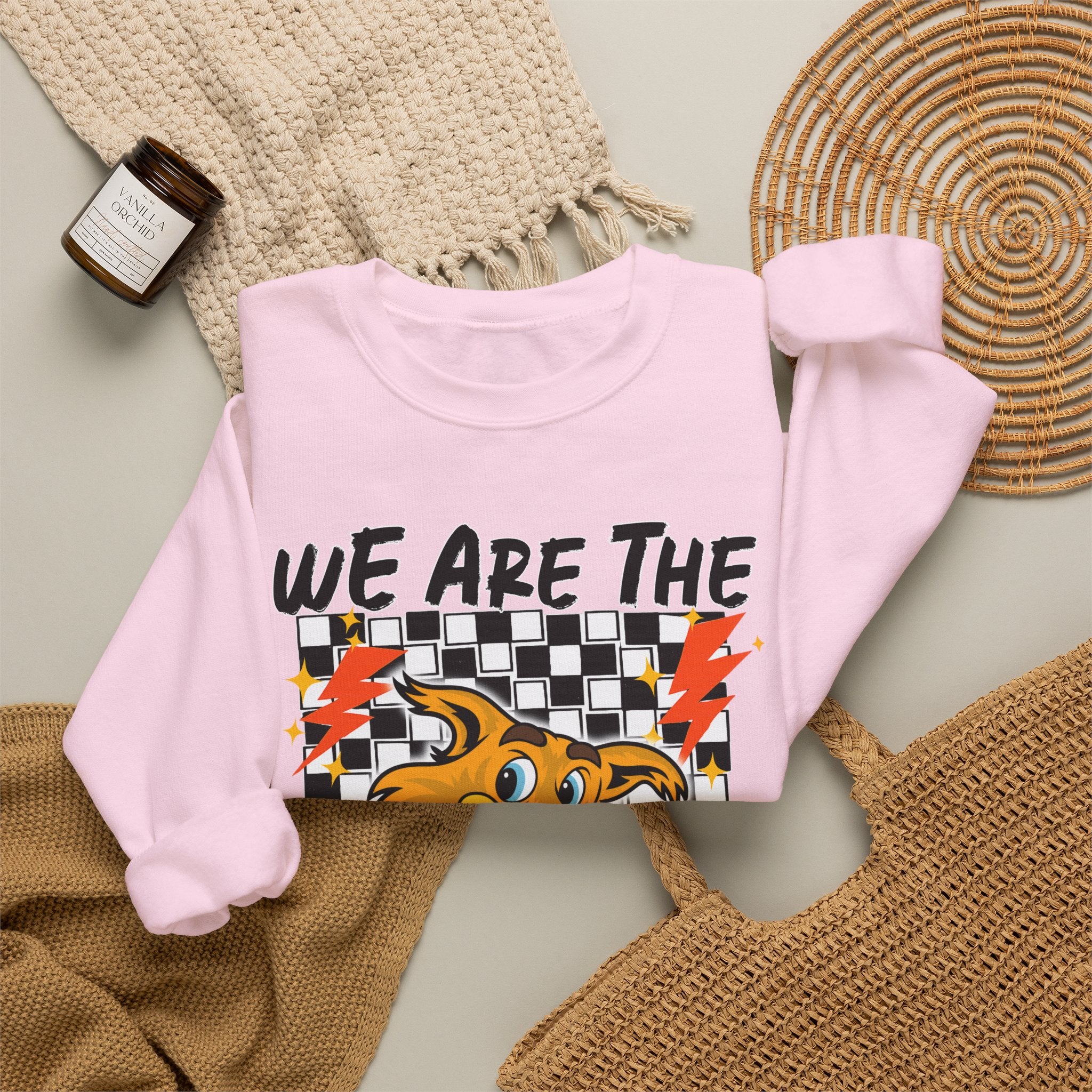ADULT Wildcats Checkerboard Crewneck Sweatshirt – "We Are The Wildcats" School Spirit Sweater