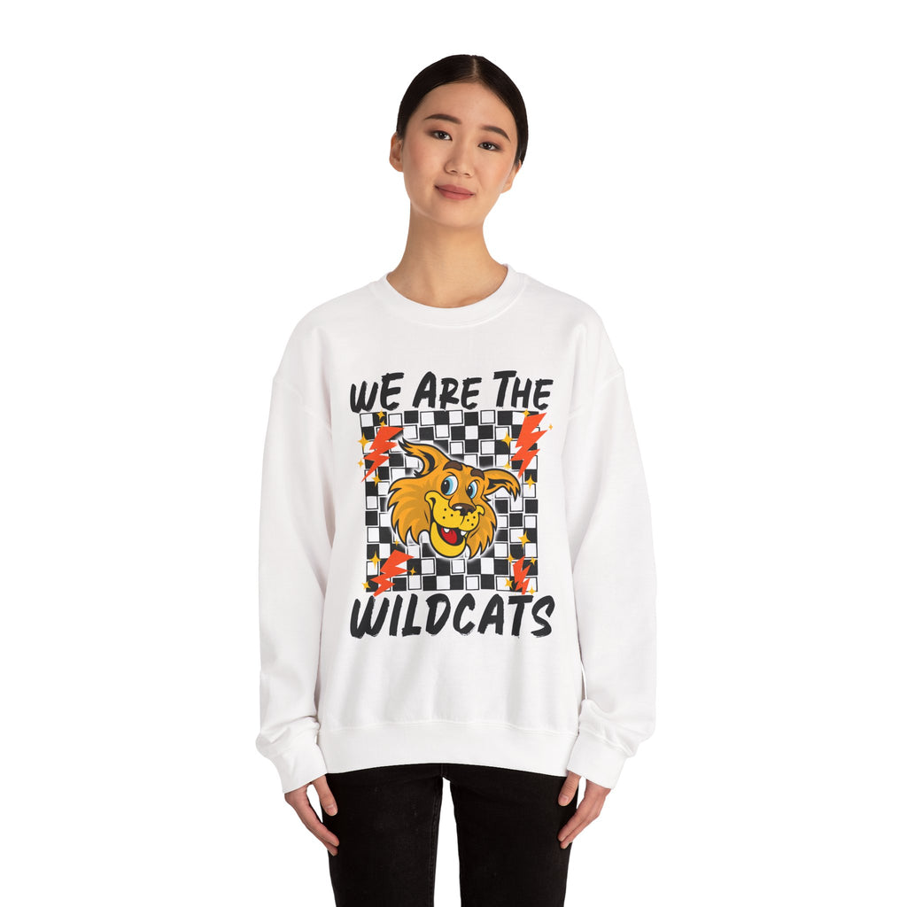 ADULT Wildcats Checkerboard Crewneck Sweatshirt – "We Are The Wildcats" School Spirit Sweater