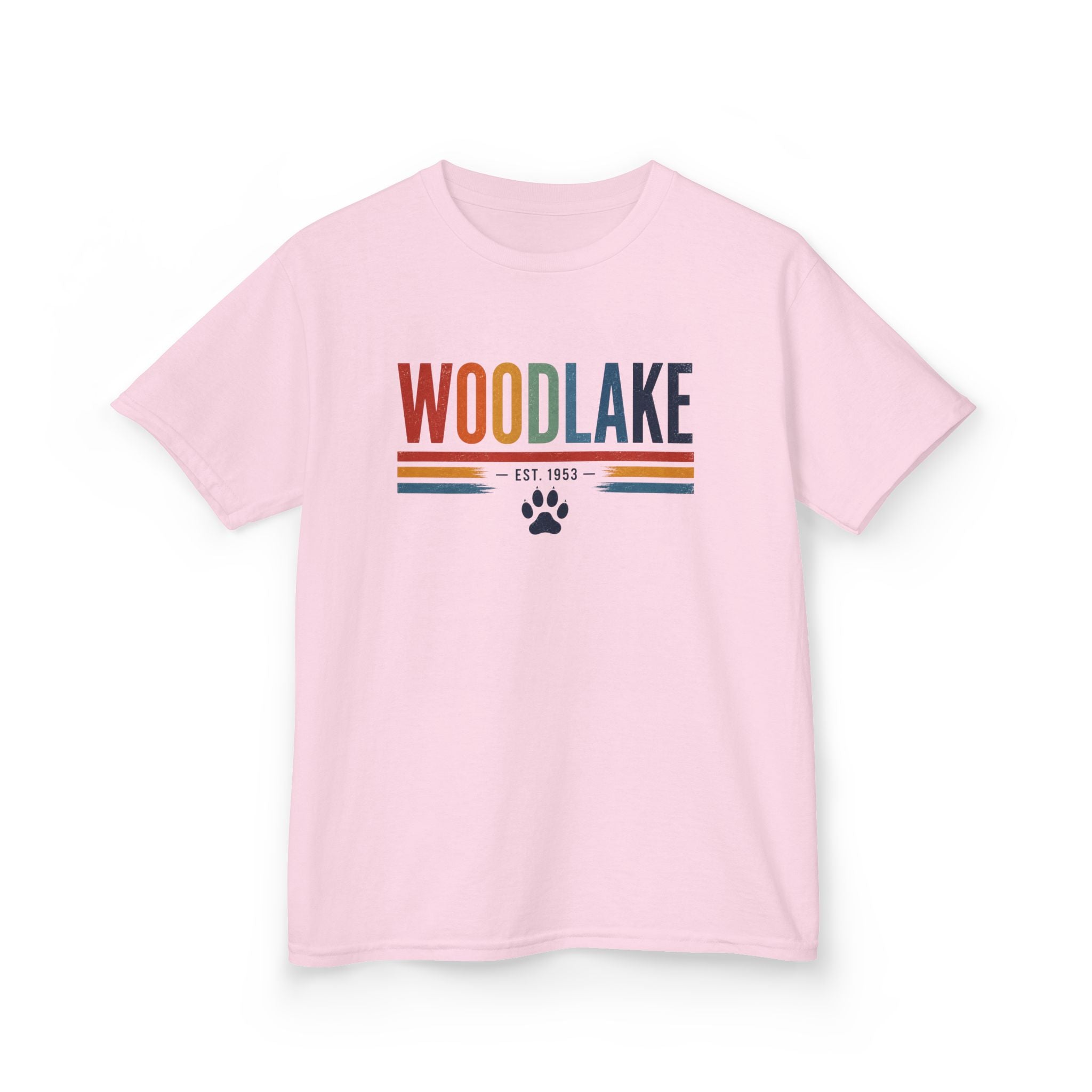 YOUTH Woodlake Tee - EST. 1953 - Retro Stripes & Paw Graphic