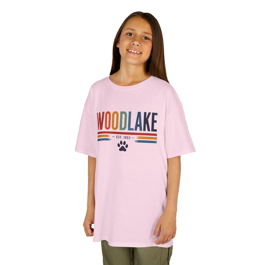 YOUTH Woodlake Tee - EST. 1953 - Retro Stripes & Paw Graphic