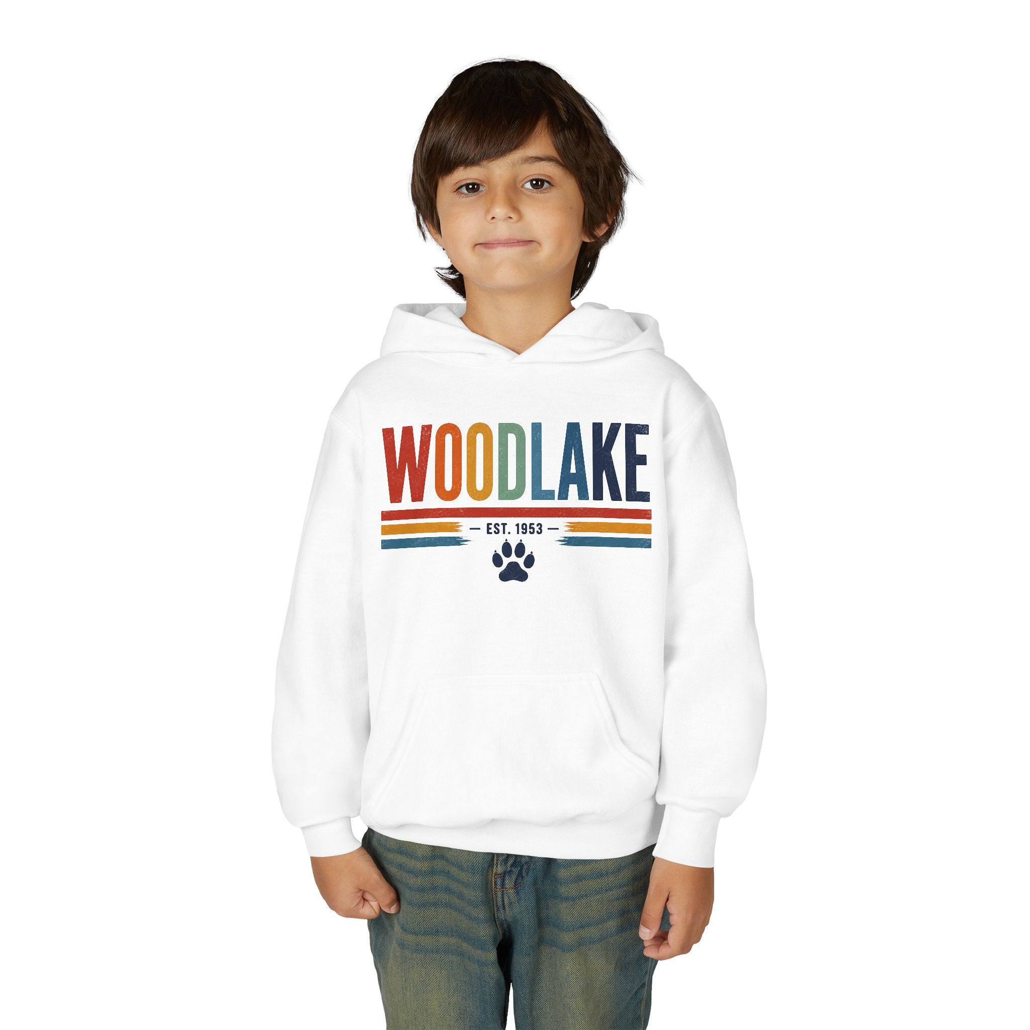 YOUTH Woodlake Retro Hoodie – Paw Print & Est. 1953 Kids Sweatshirt