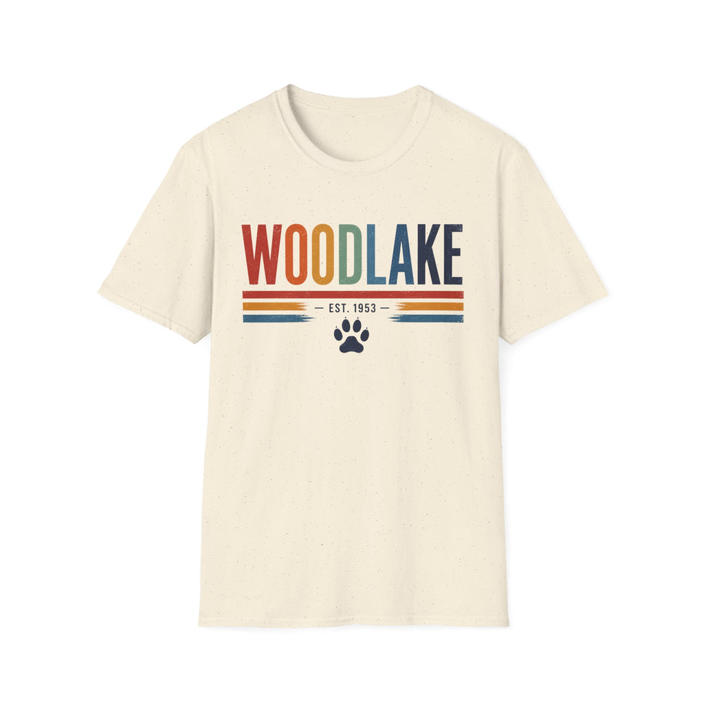 ADULT Woodlake Retro Logo T‑Shirt — Est. 1953 with Paw Print