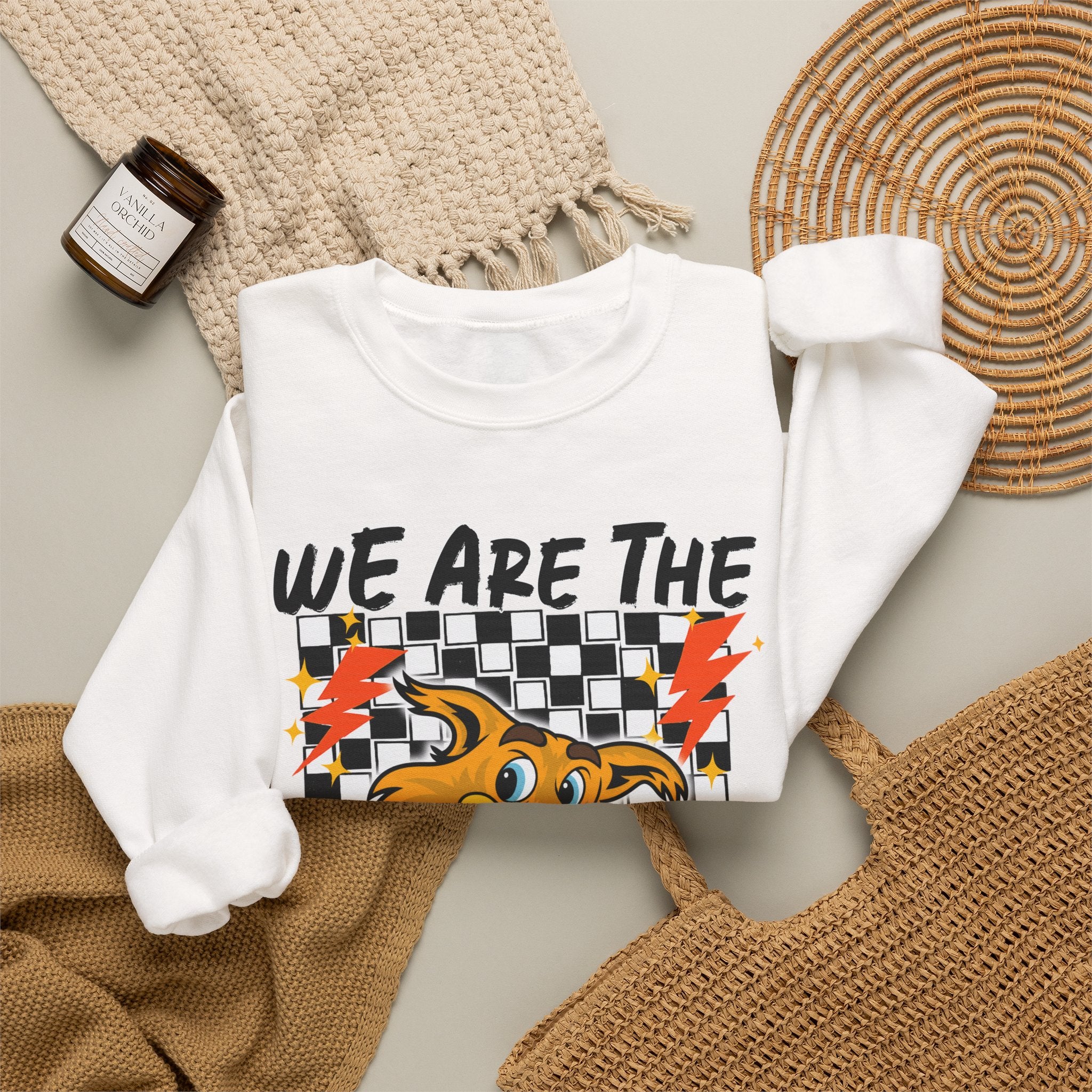 ADULT Wildcats Checkerboard Crewneck Sweatshirt – "We Are The Wildcats" School Spirit Sweater