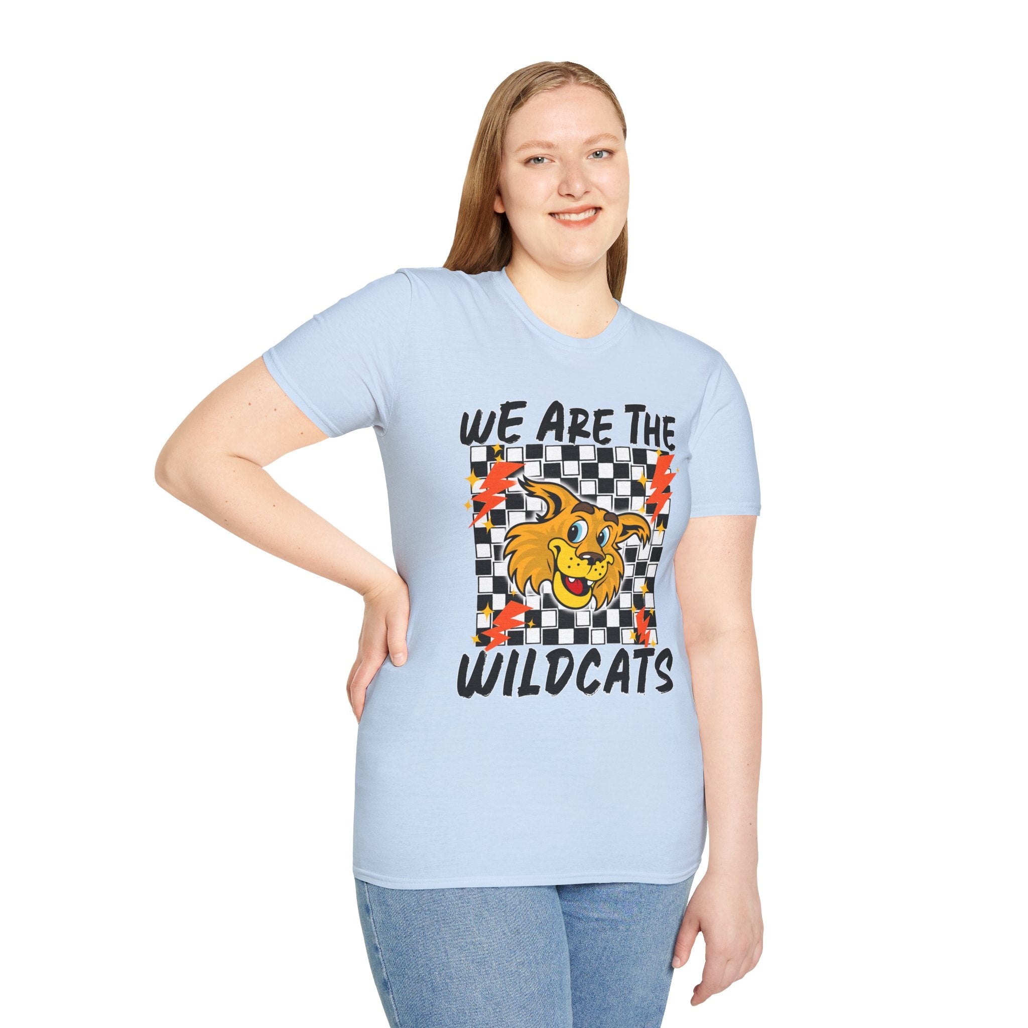 ADULT Wildcats Checkerboard T-Shirt — "We Are The Wildcats" Retro Mascot Tee
