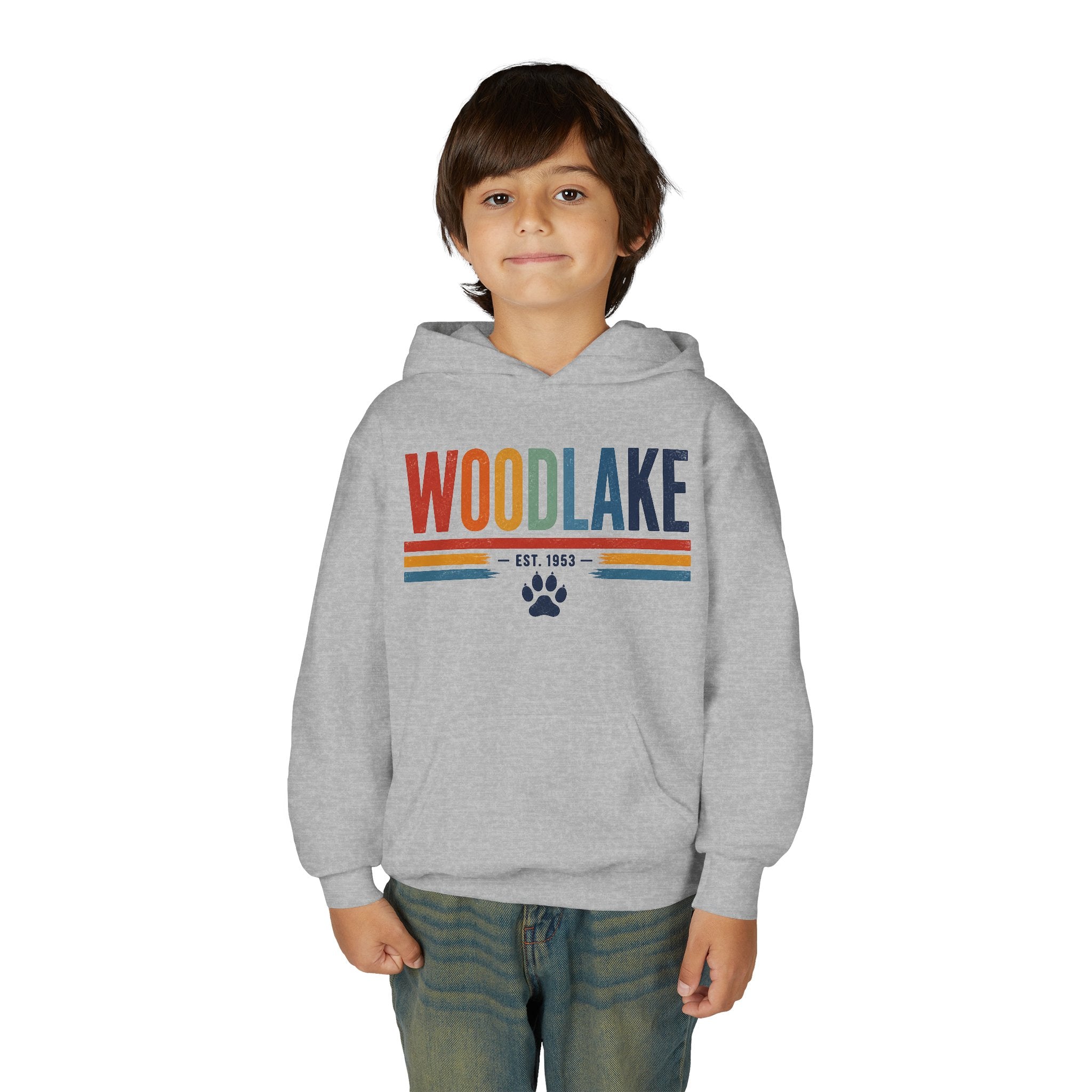 YOUTH Woodlake Retro Hoodie – Paw Print & Est. 1953 Kids Sweatshirt