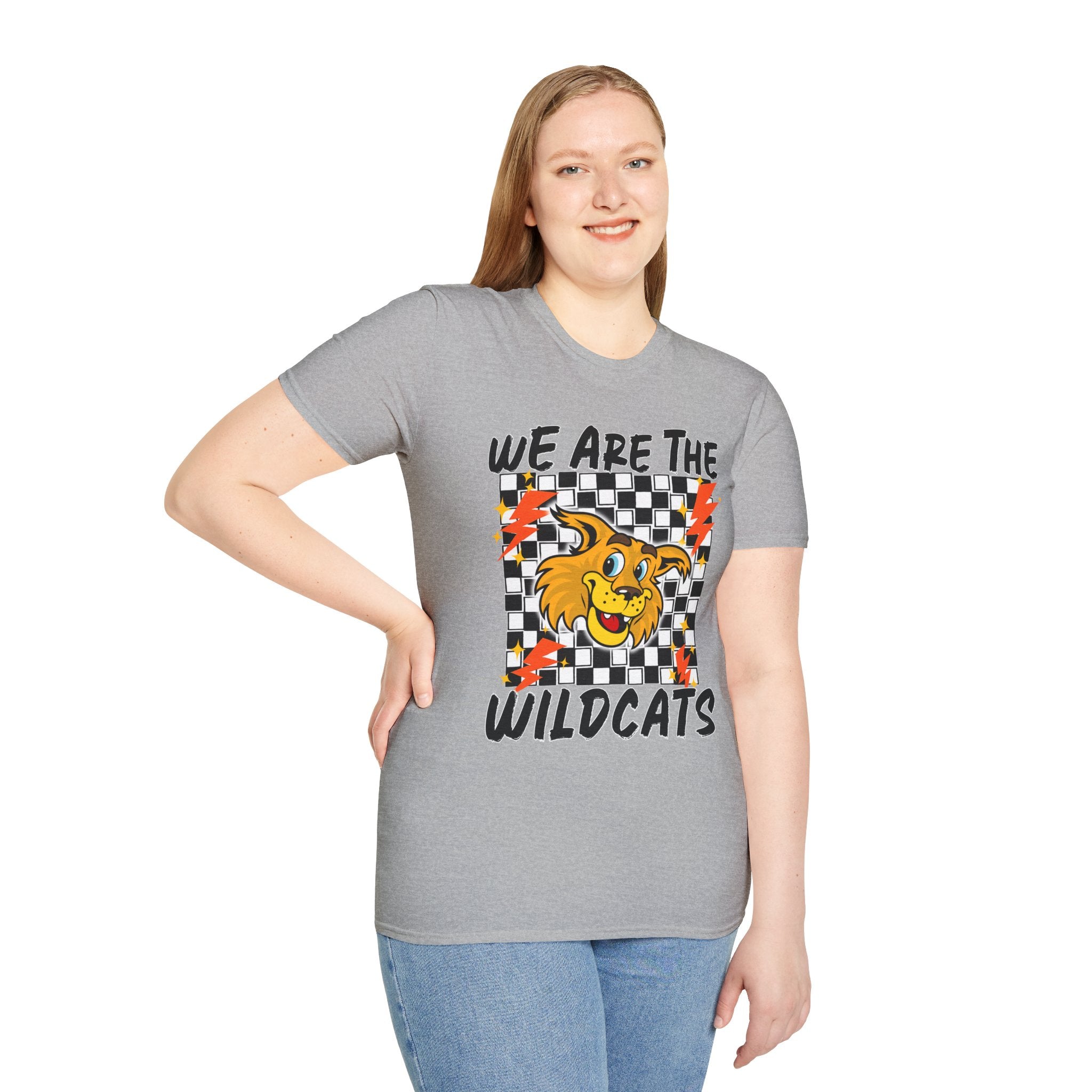 ADULT Wildcats Checkerboard T-Shirt — "We Are The Wildcats" Retro Mascot Tee