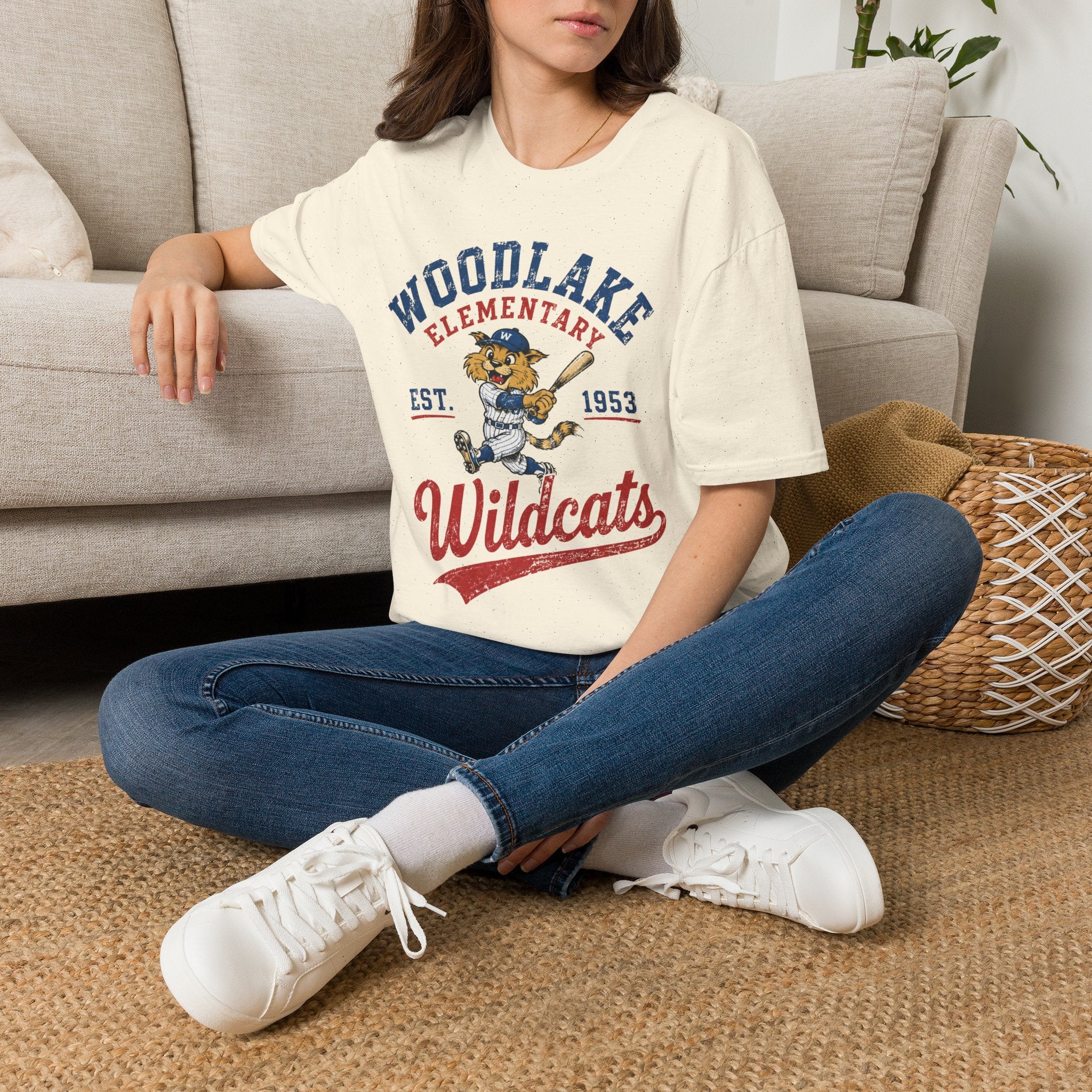 ADULT Woodlake Elementary Wildcats Vintage Baseball T-Shirt — Est. 1953